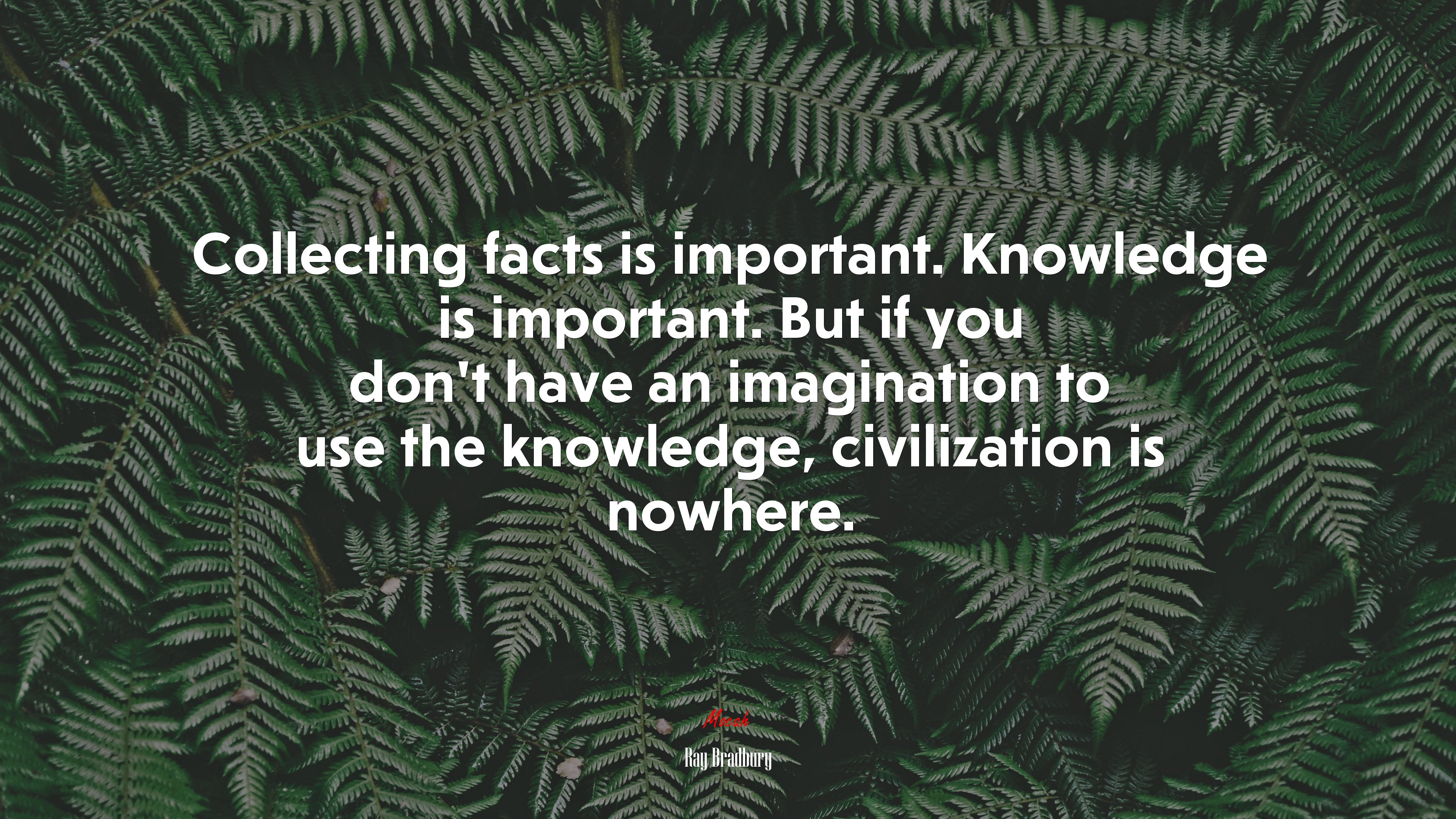 Collecting facts is important. Knowledge is important. But if you don’t have an imagination to use the knowledge, civilization is nowhere. | Ray Bradbury quote HD Wallpaper