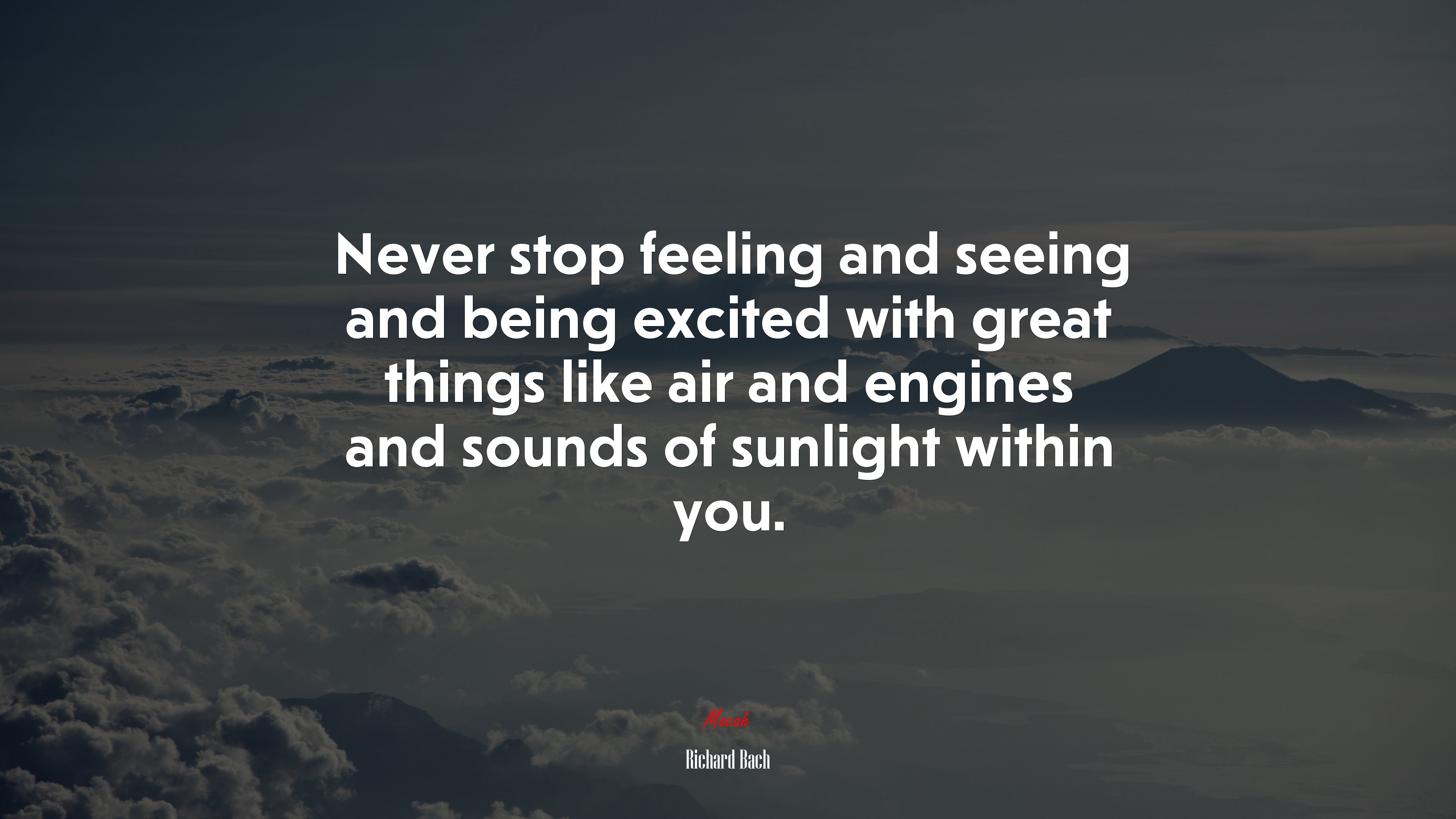 Never stop feeling and seeing and being excited with great things like air and engines and sounds of sunlight within you. | Richard Bach quote HD Wallpaper
