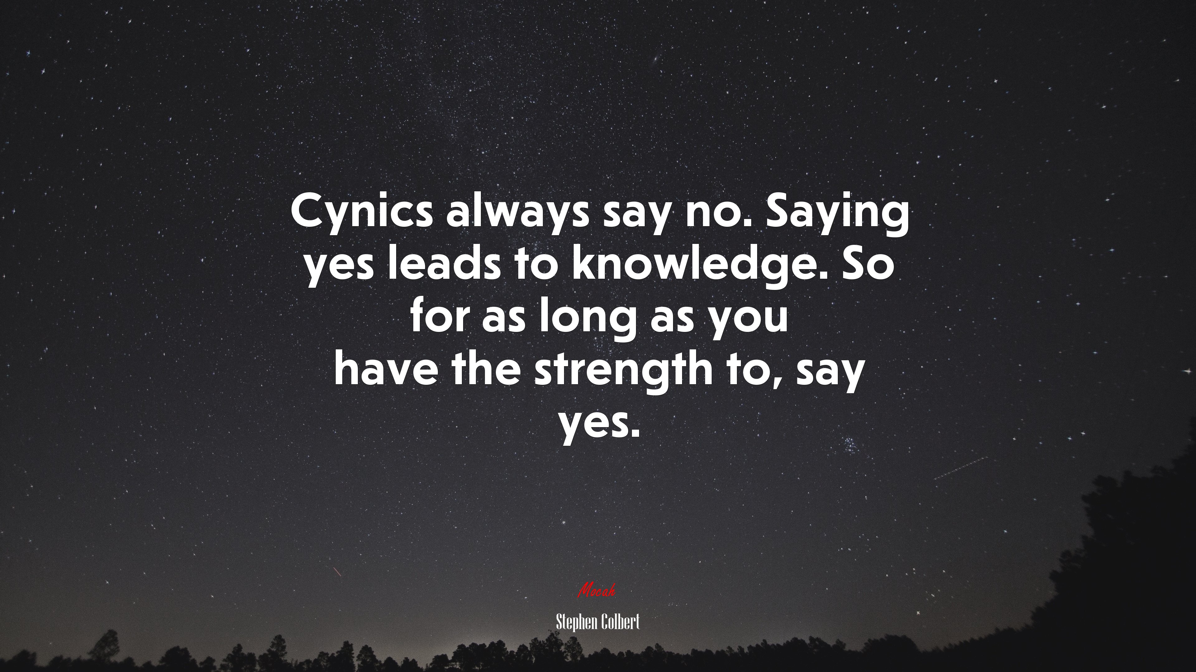 Cynics always say no. Saying yes leads to knowledge. So for as long as you have the strength to, say yes. | Stephen Colbert quote HD Wallpaper