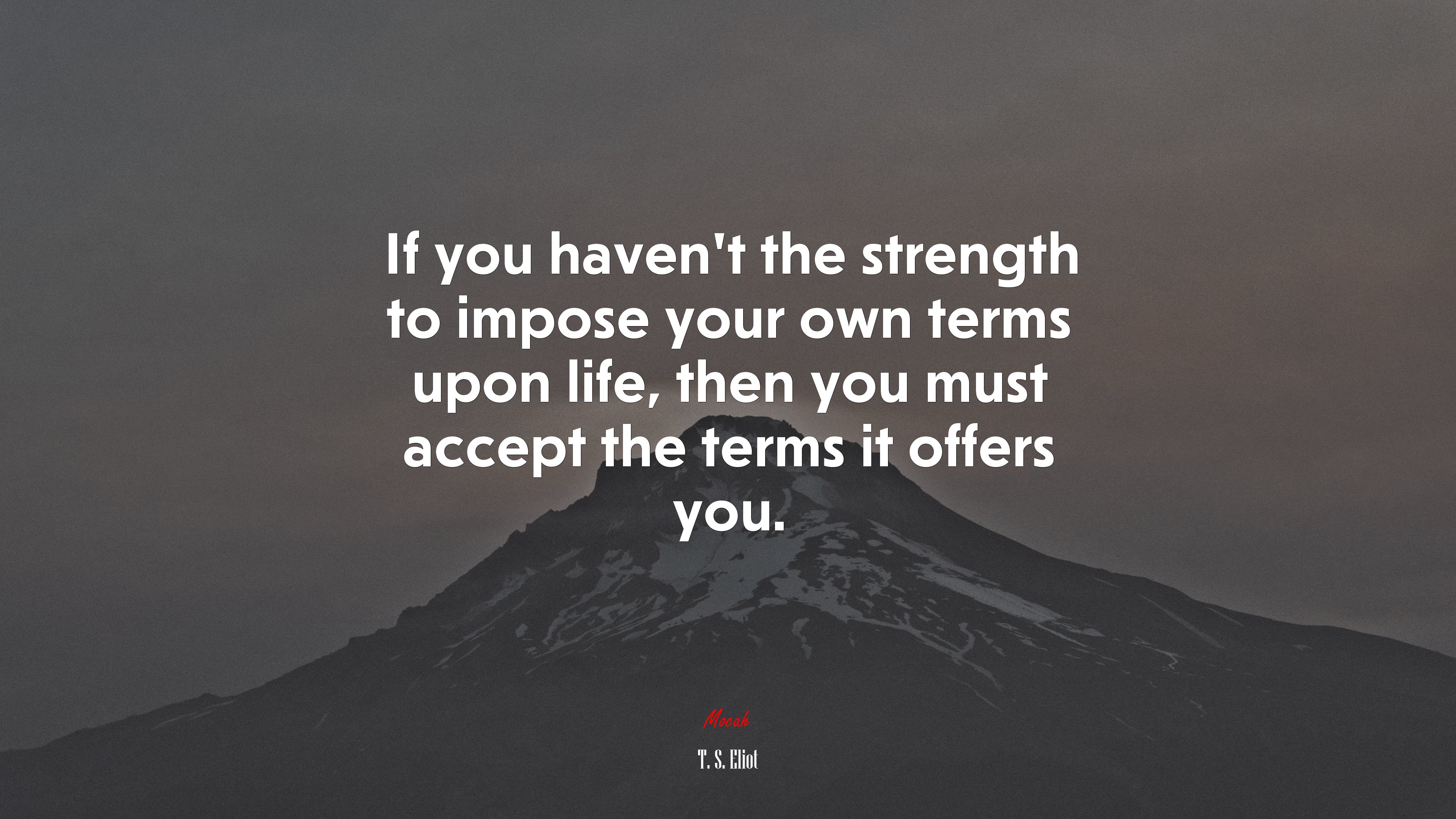 If you haven’t the strength to impose your own terms upon life, then you must accept the terms it offers you. | T. S. Eliot quote HD Wallpaper
