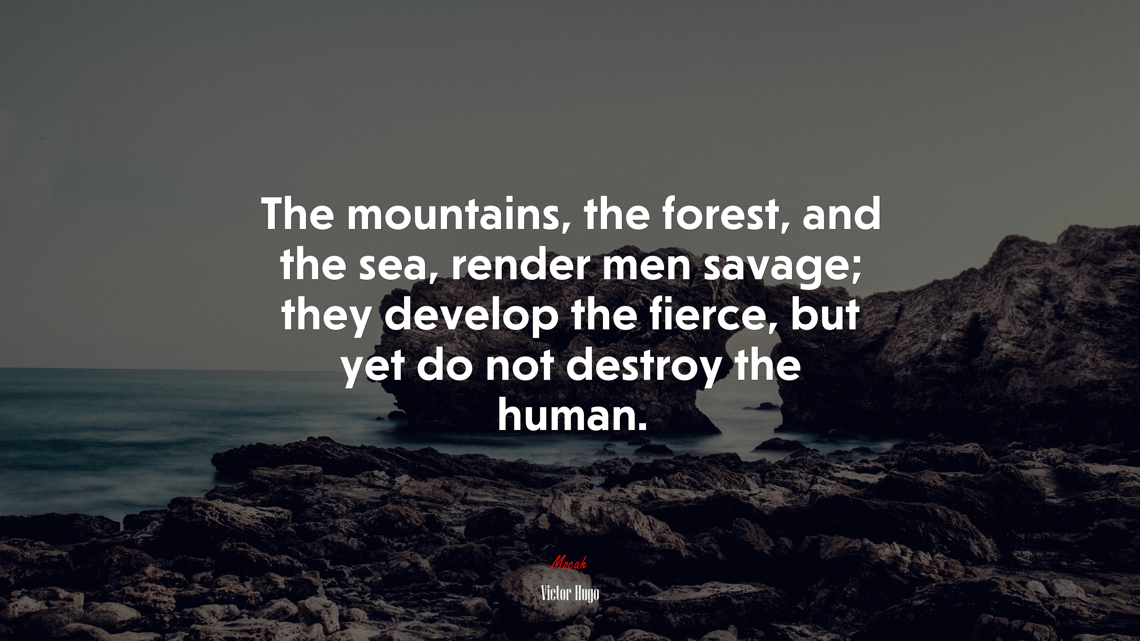 The mountains, the forest, and the sea, render men savage; they develop the fierce, but yet do not destroy the human. | Victor Hugo quote HD Wallpaper
