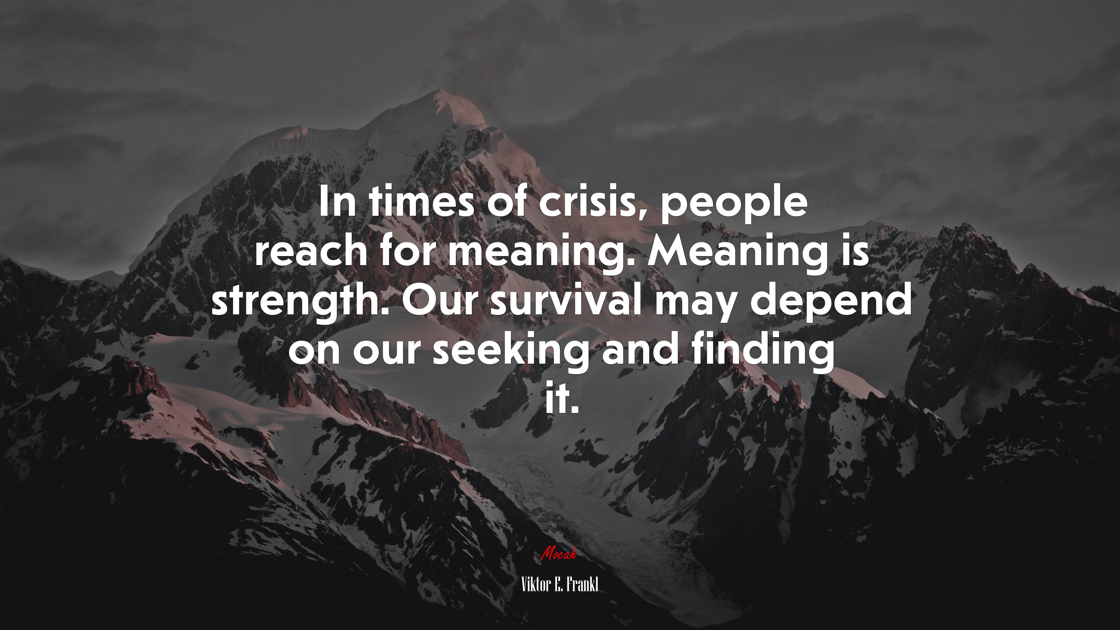 In times of crisis, people reach for meaning. Meaning is strength. Our survival may depend on our seeking and finding it. | Viktor E. Frankl quote HD Wallpaper