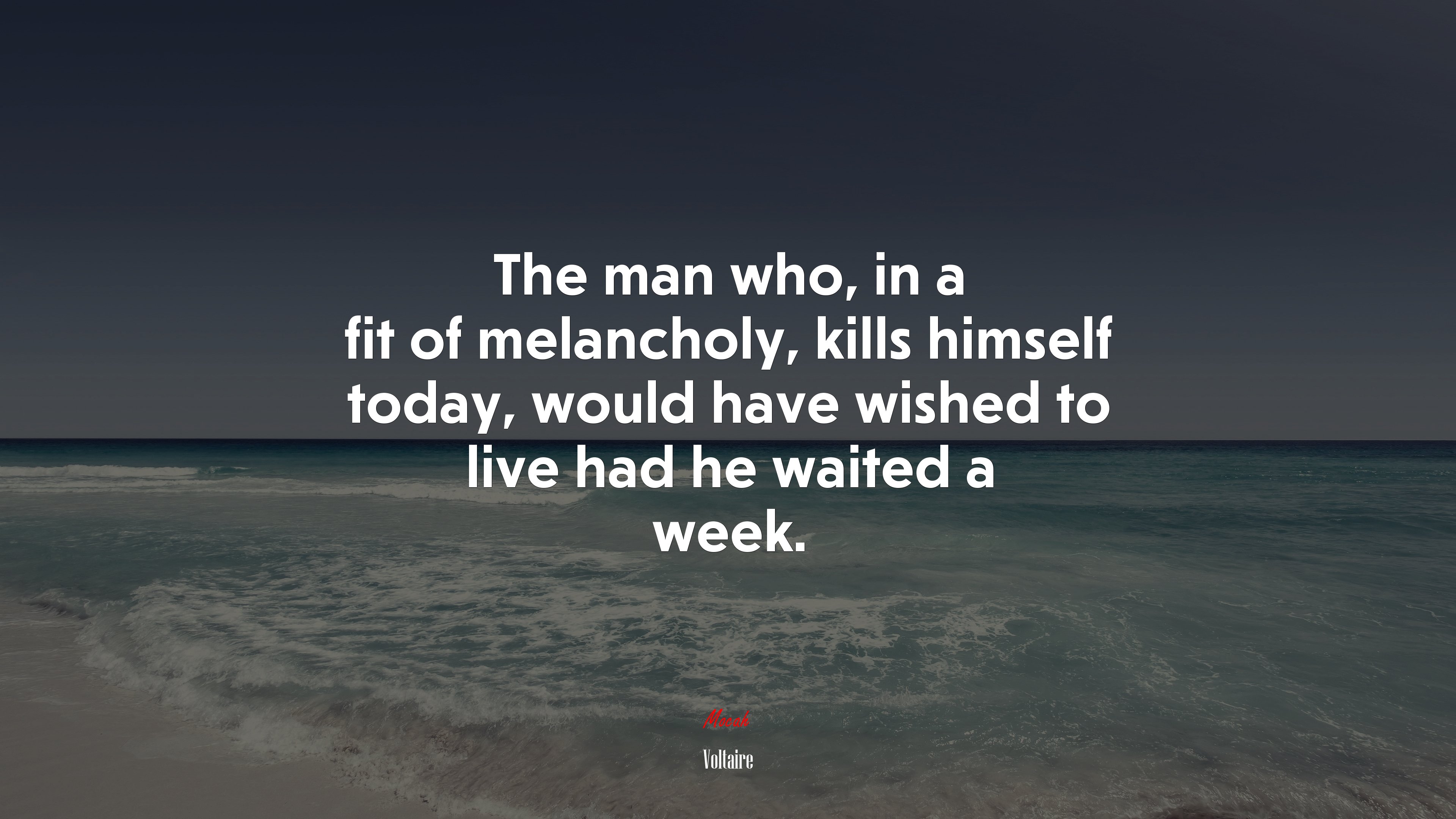 The man who, in a fit of melancholy, kills himself today, would have wished to live had he waited a week. | Voltaire quote HD Wallpaper