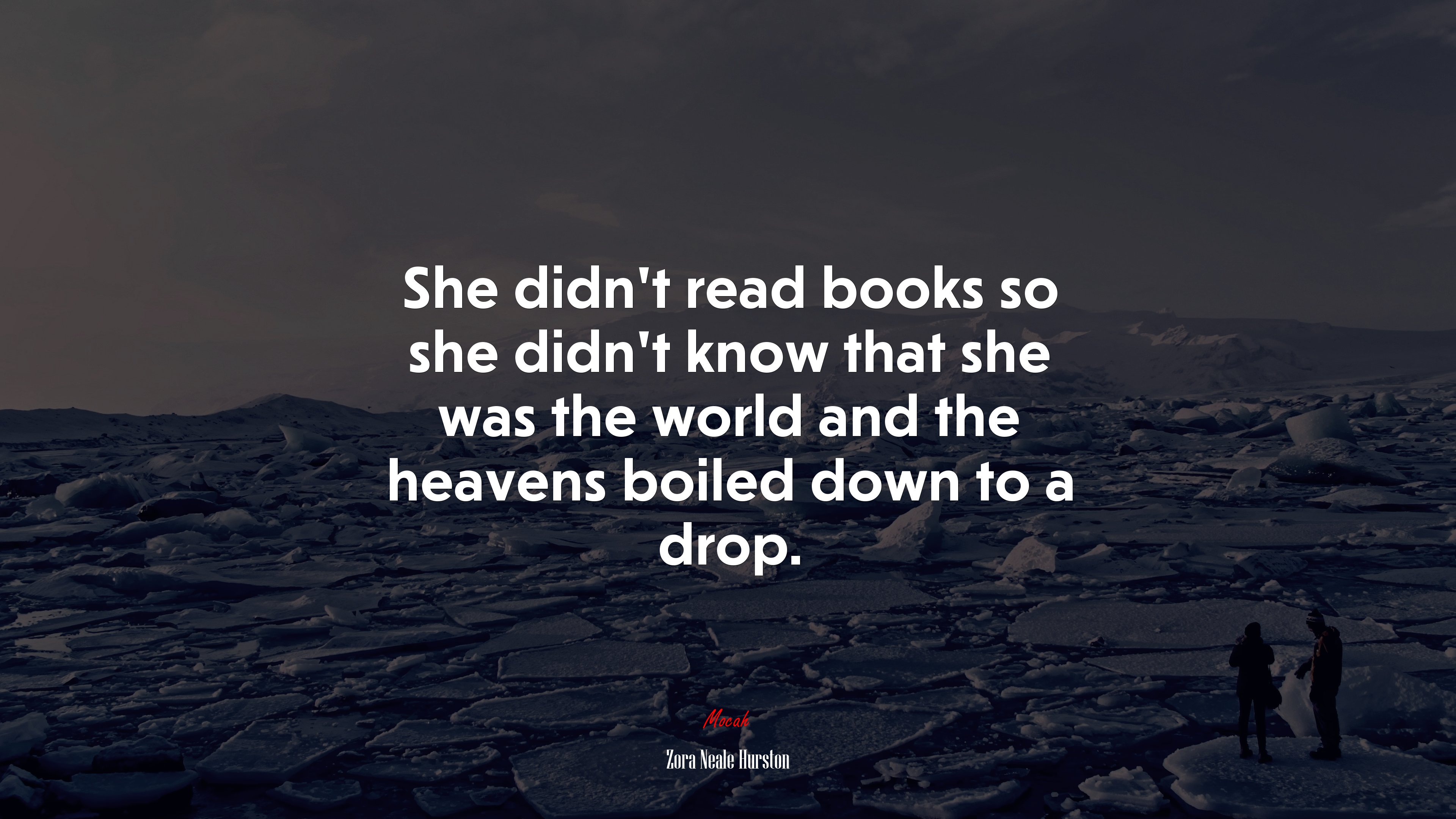 She didn’t read books so she didn’t know that she was the world and the heavens boiled down to a drop. | Zora Neale Hurston quote HD Wallpaper
