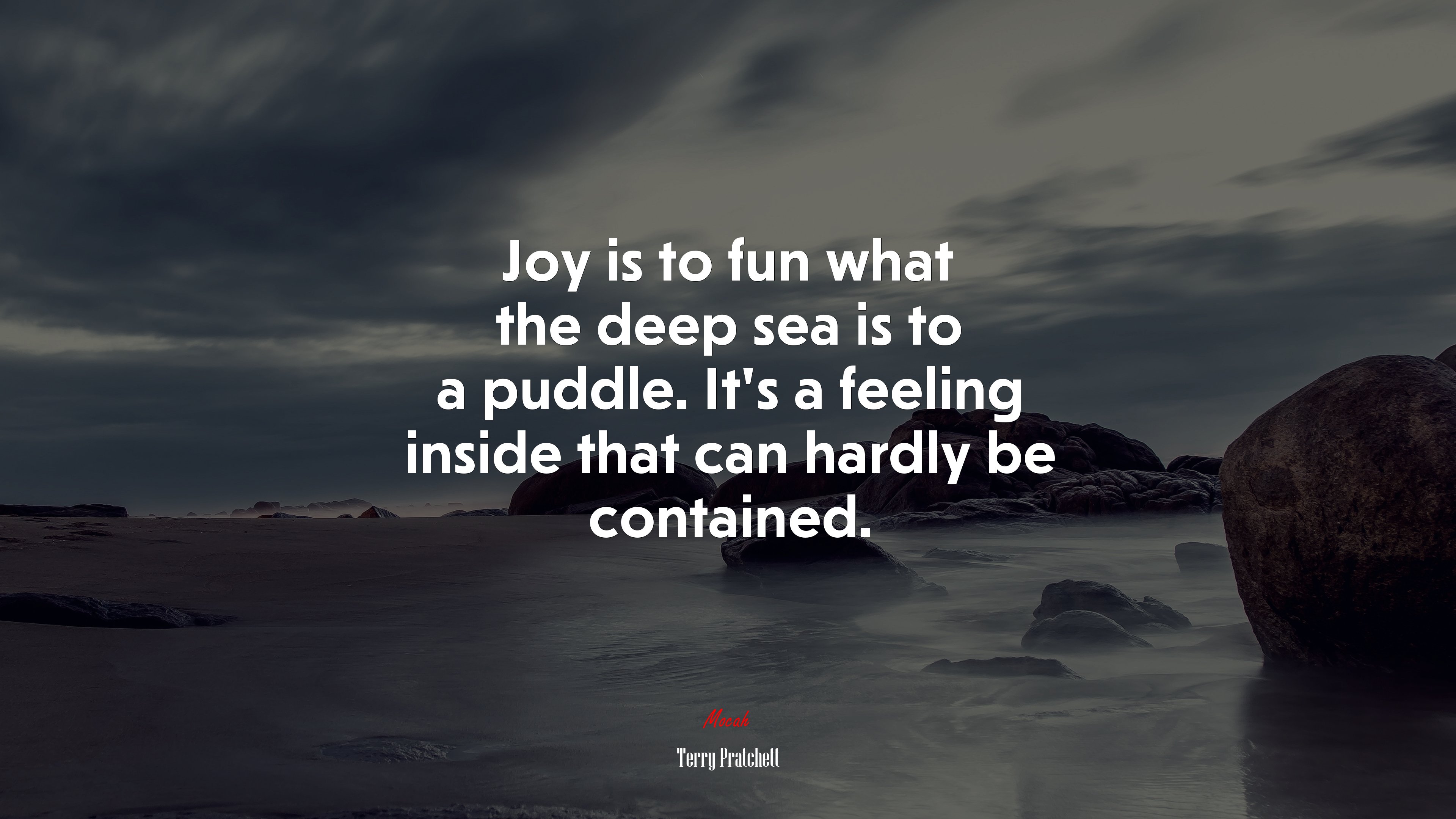 Joy is to fun what the deep sea is to a puddle. It’s a feeling inside that can hardly be contained. | Terry Pratchett quote HD Wallpaper