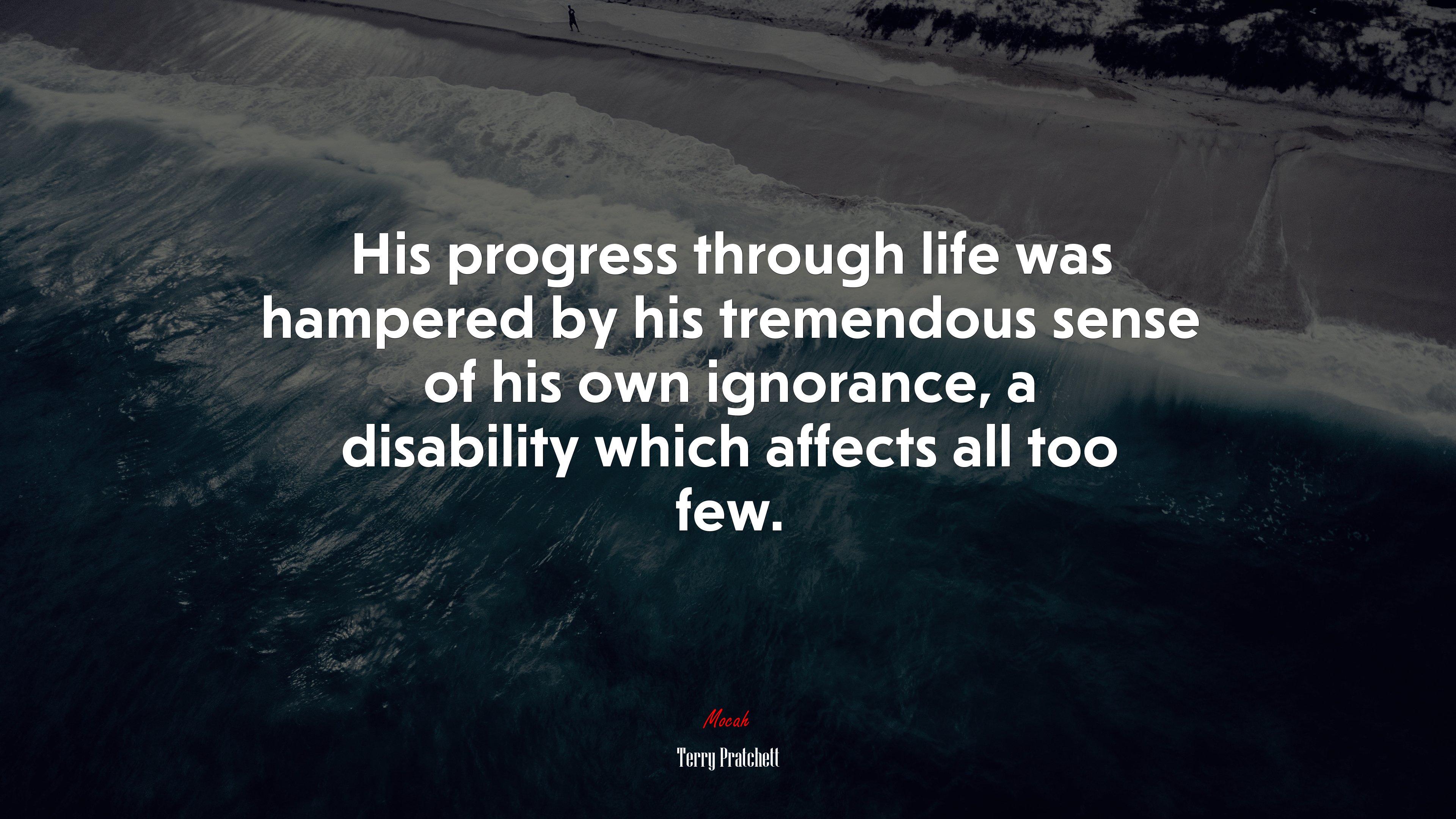 His progress through life was hampered by his tremendous sense of his own ignorance, a disability which affects all too few. | Terry Pratchett quote HD Wallpaper