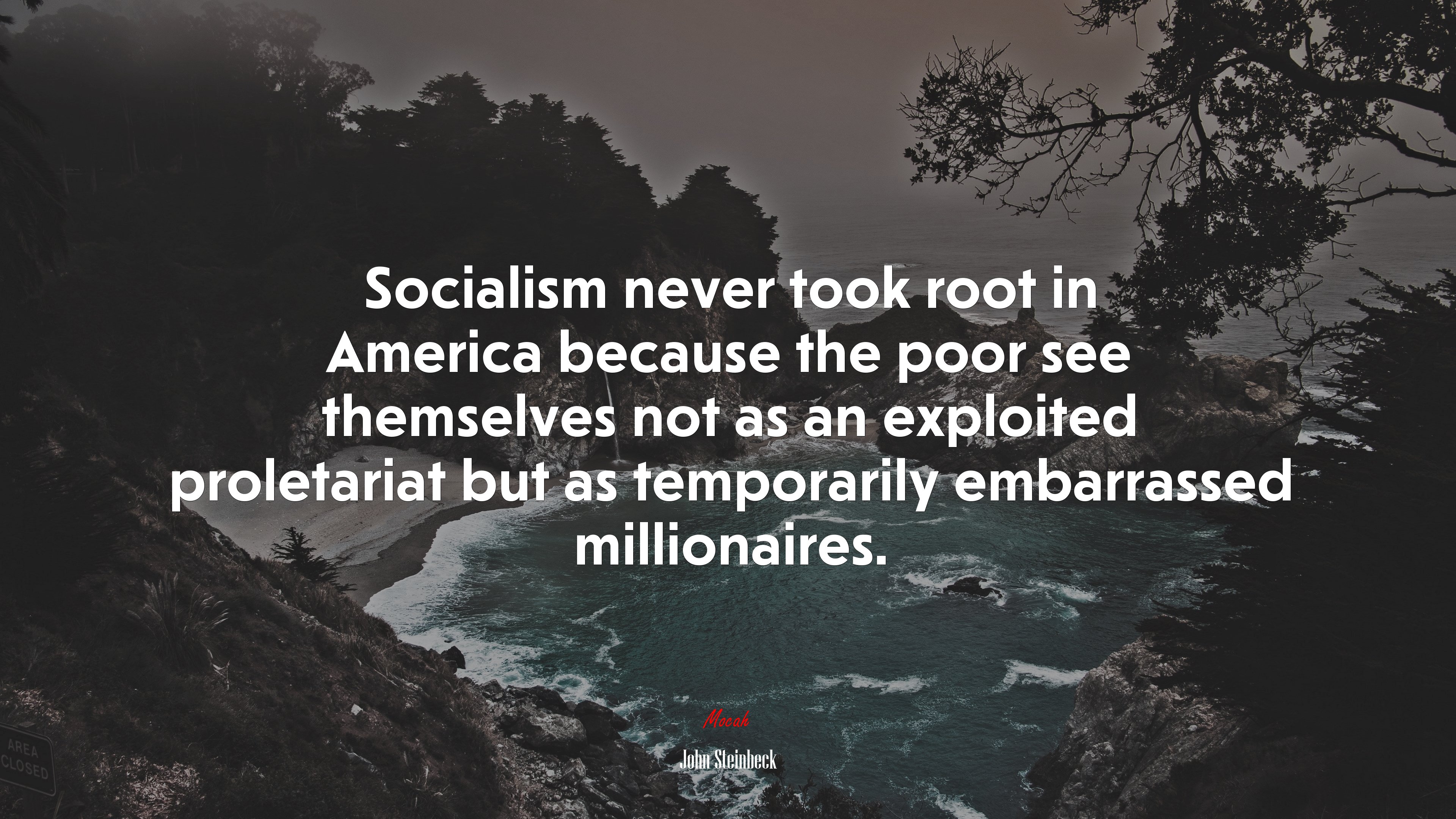 Socialism never took root in America because the poor see themselves not as an exploited proletariat but as temporarily embarrassed millionaires. | John Steinbeck quote HD Wallpaper