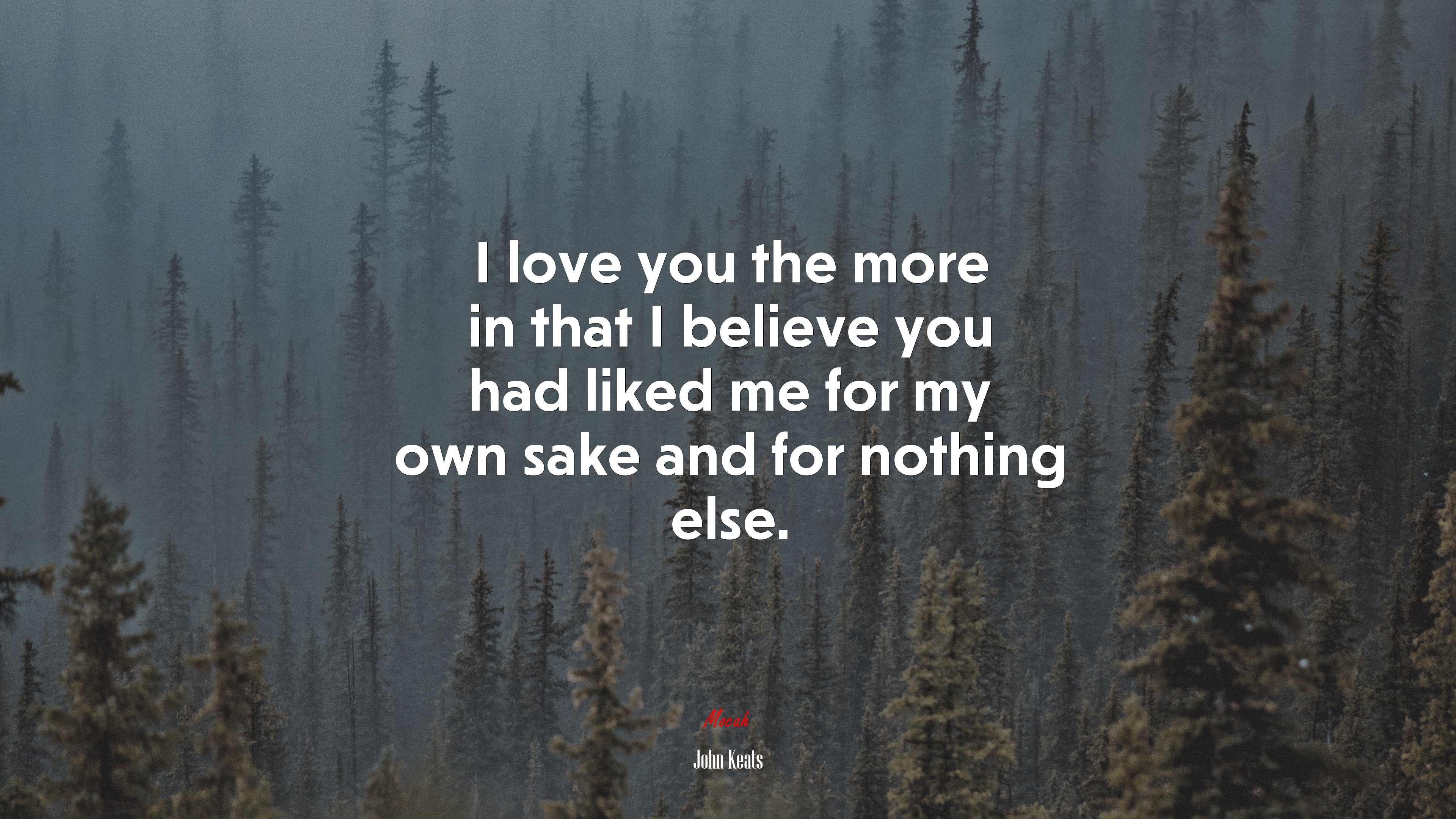 I love you the more in that I believe you had liked me for my own sake and for nothing else. | John Keats quote HD Wallpaper