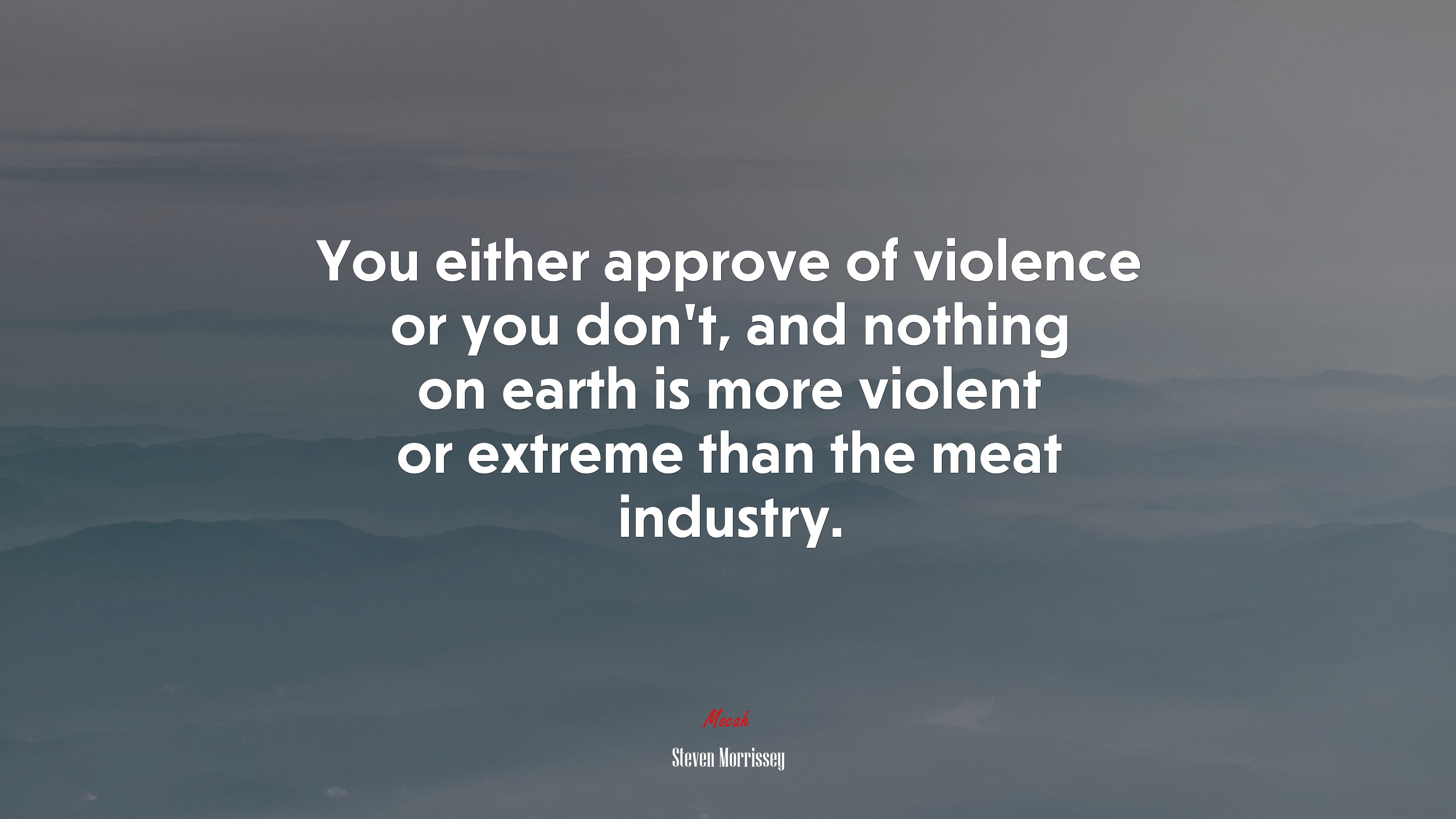 You either approve of violence or you don’t, and nothing on earth is more violent or extreme than the meat industry. | Steven Morrissey quote HD Wallpaper