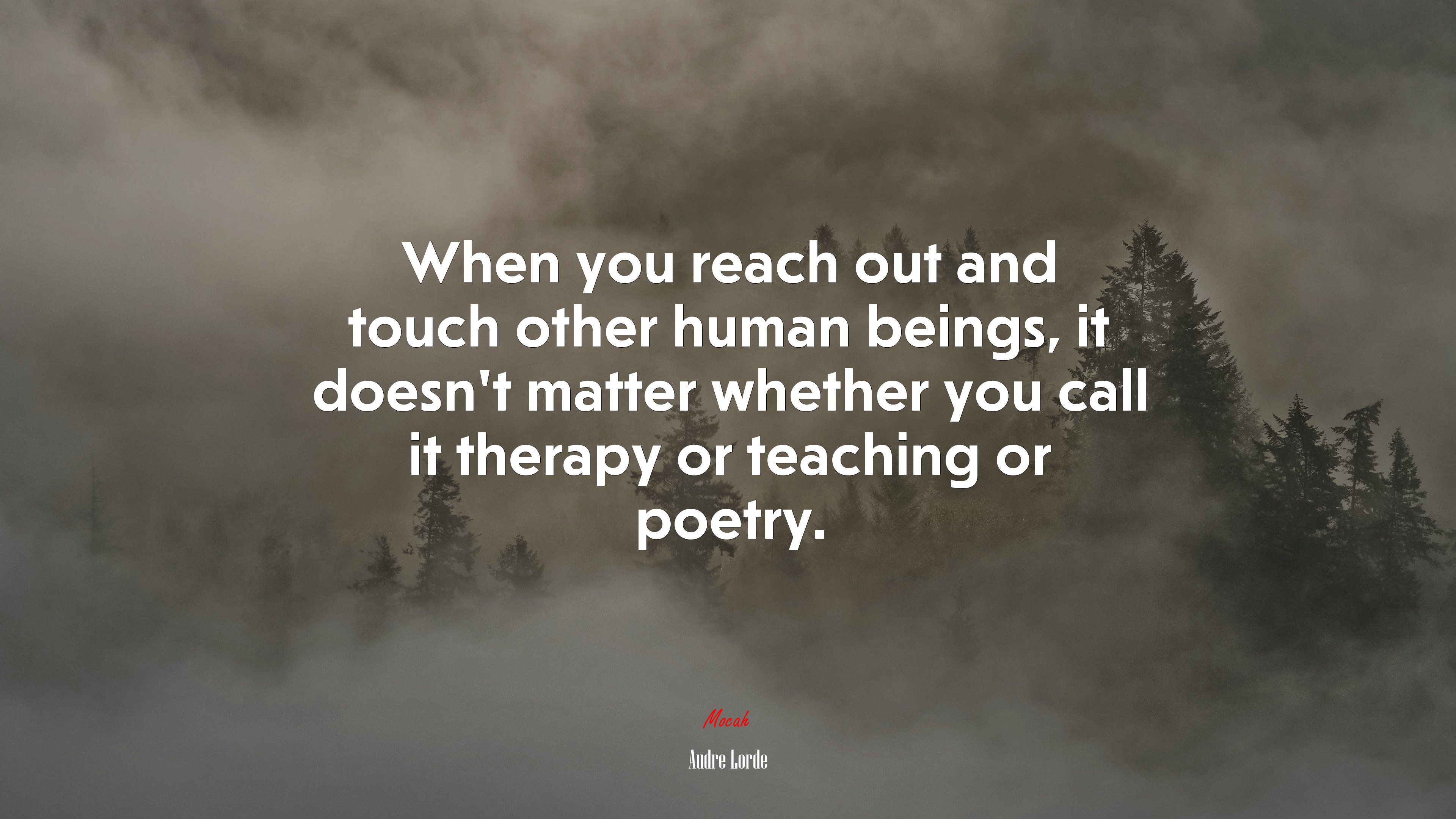 When you reach out and touch other human beings, it doesn’t matter whether you call it therapy or teaching or poetry. | Audre Lorde quote HD Wallpaper