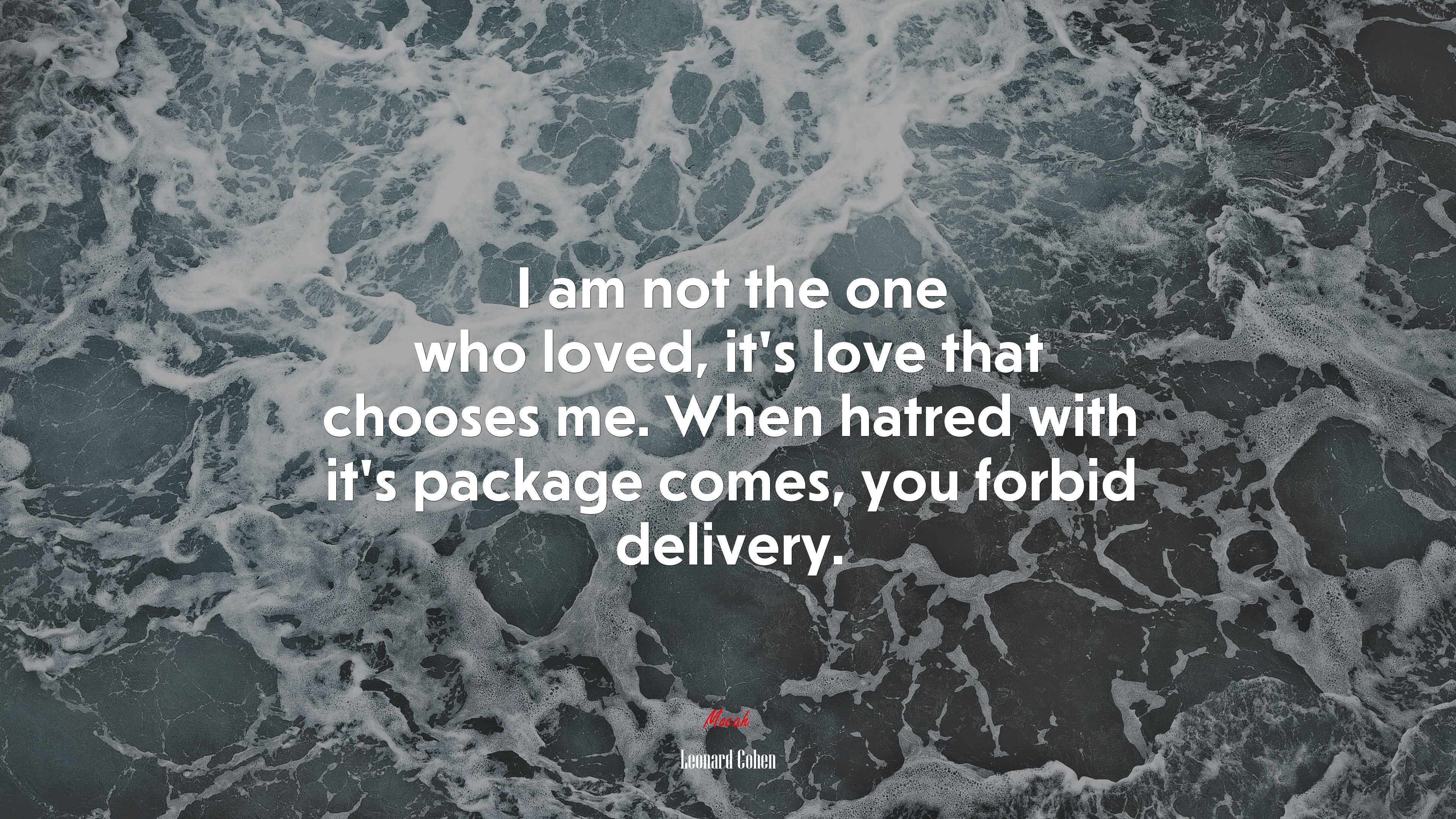I am not the one who loved, it’s love that chooses me. When hatred with it’s package comes, you forbid delivery. | Leonard Cohen quote HD Wallpaper