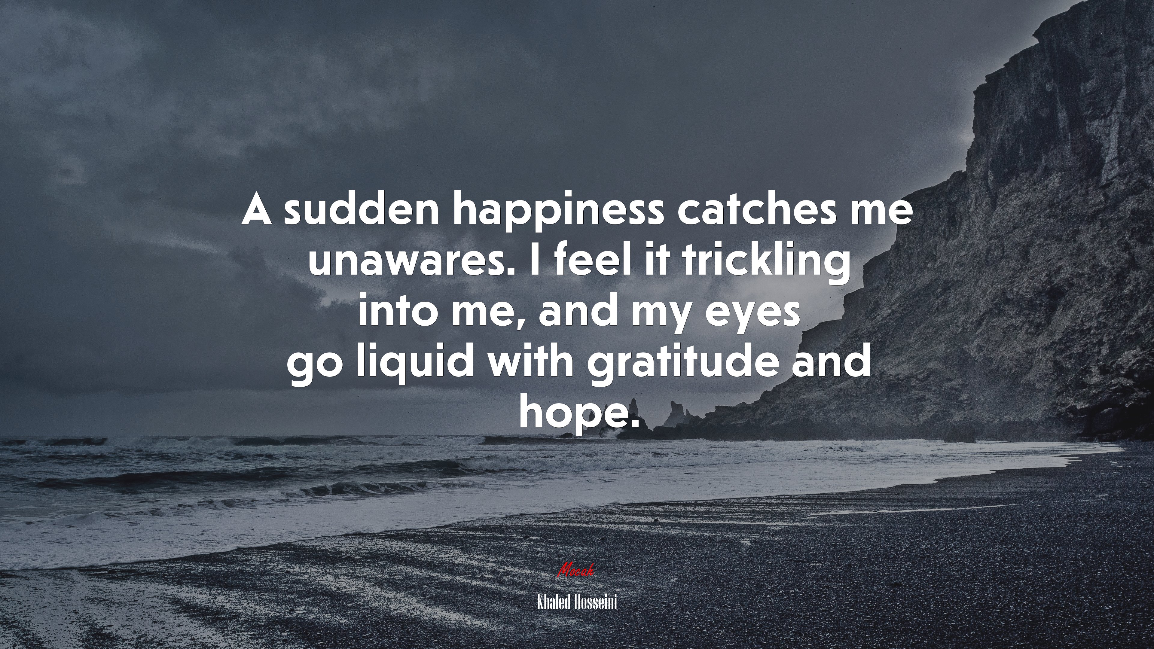 A sudden happiness catches me unawares. I feel it trickling into me, and my eyes go liquid with gratitude and hope. | Khaled Hosseini quote HD Wallpaper