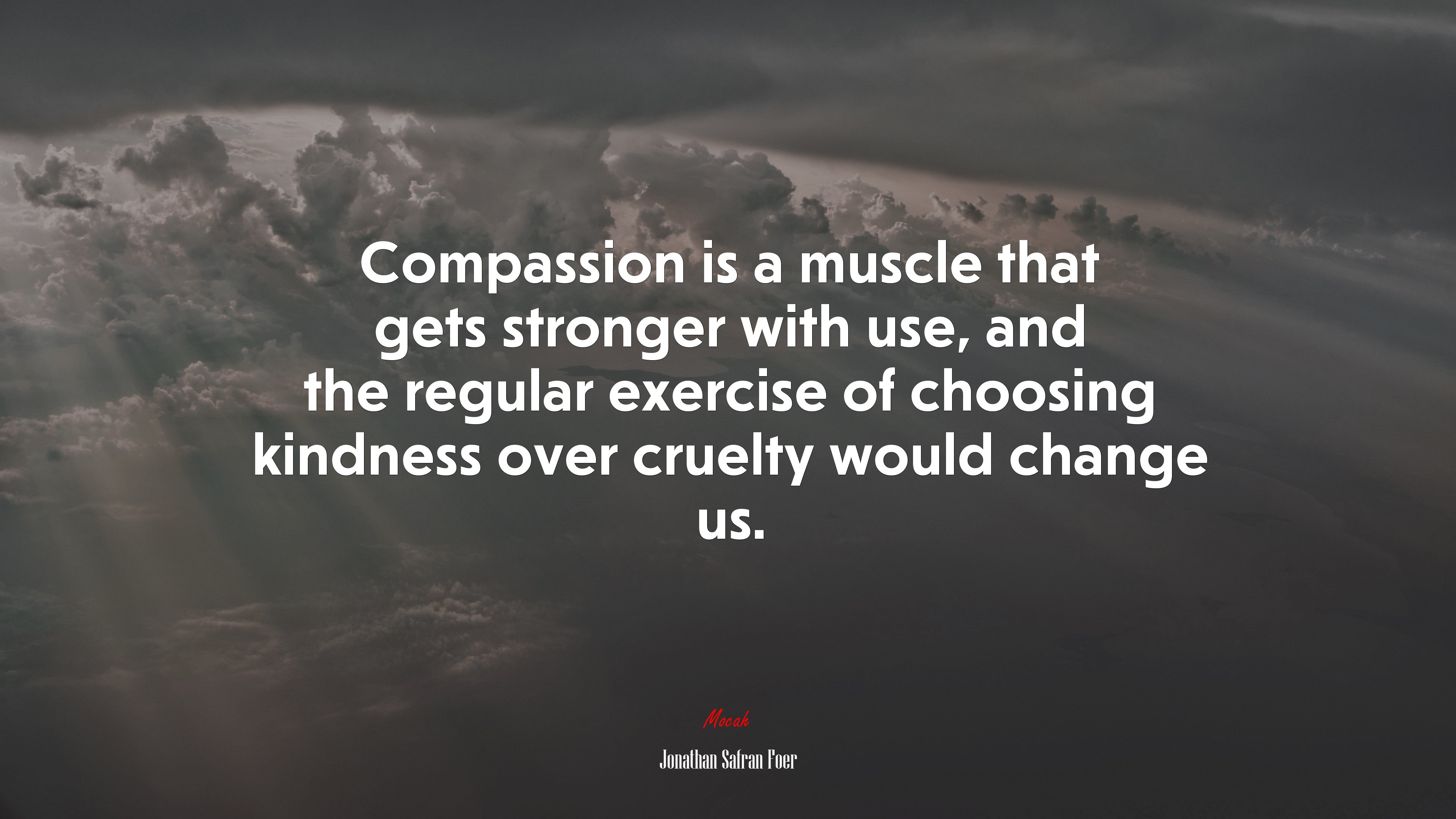 Compassion is a muscle that gets stronger with use, and the regular exercise of choosing kindness over cruelty would change us. | Jonathan Safran Foer quote HD Wallpaper
