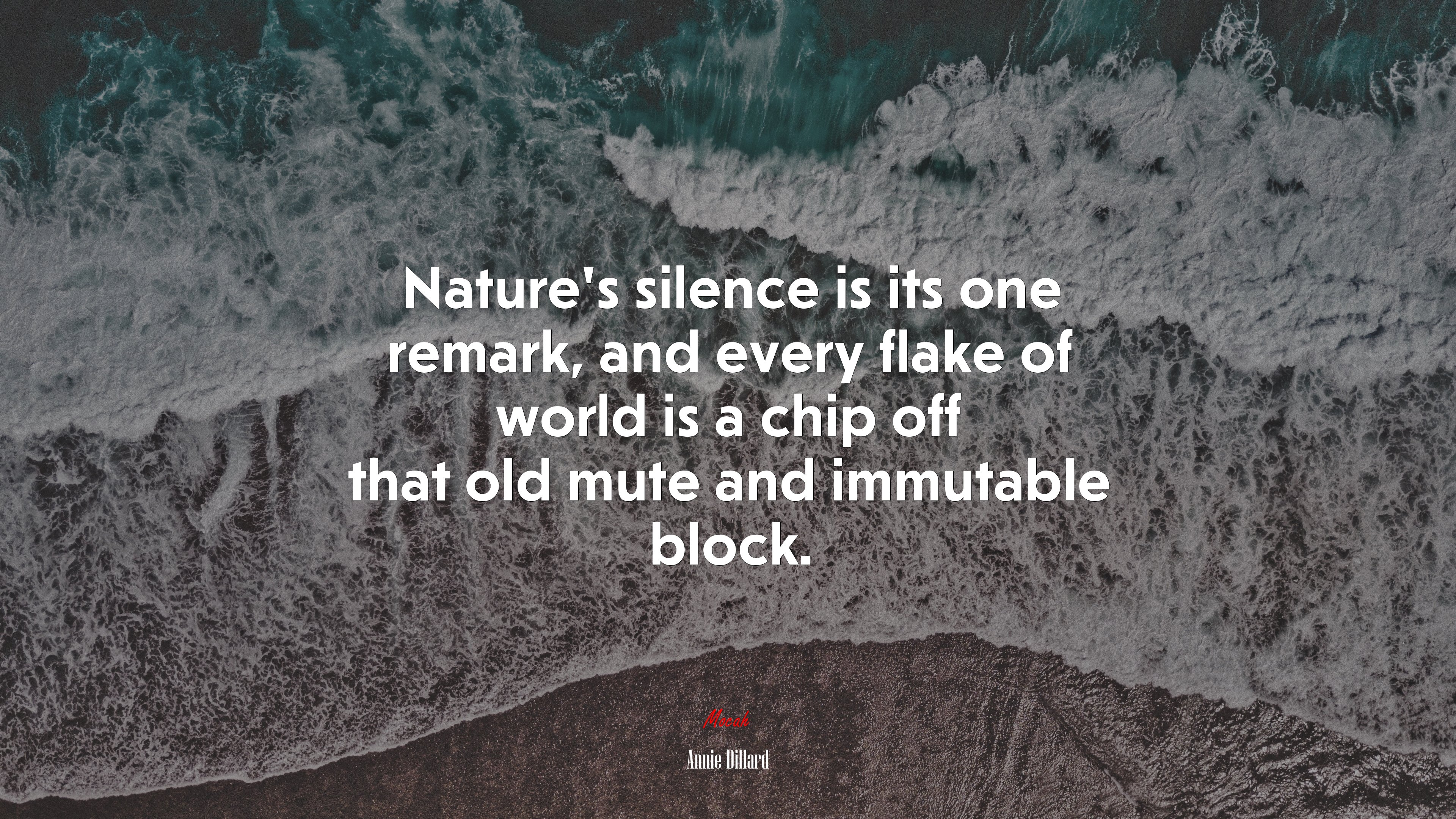 Nature’s silence is its one remark, and every flake of world is a chip off that old mute and immutable block. | Annie Dillard quote HD Wallpaper