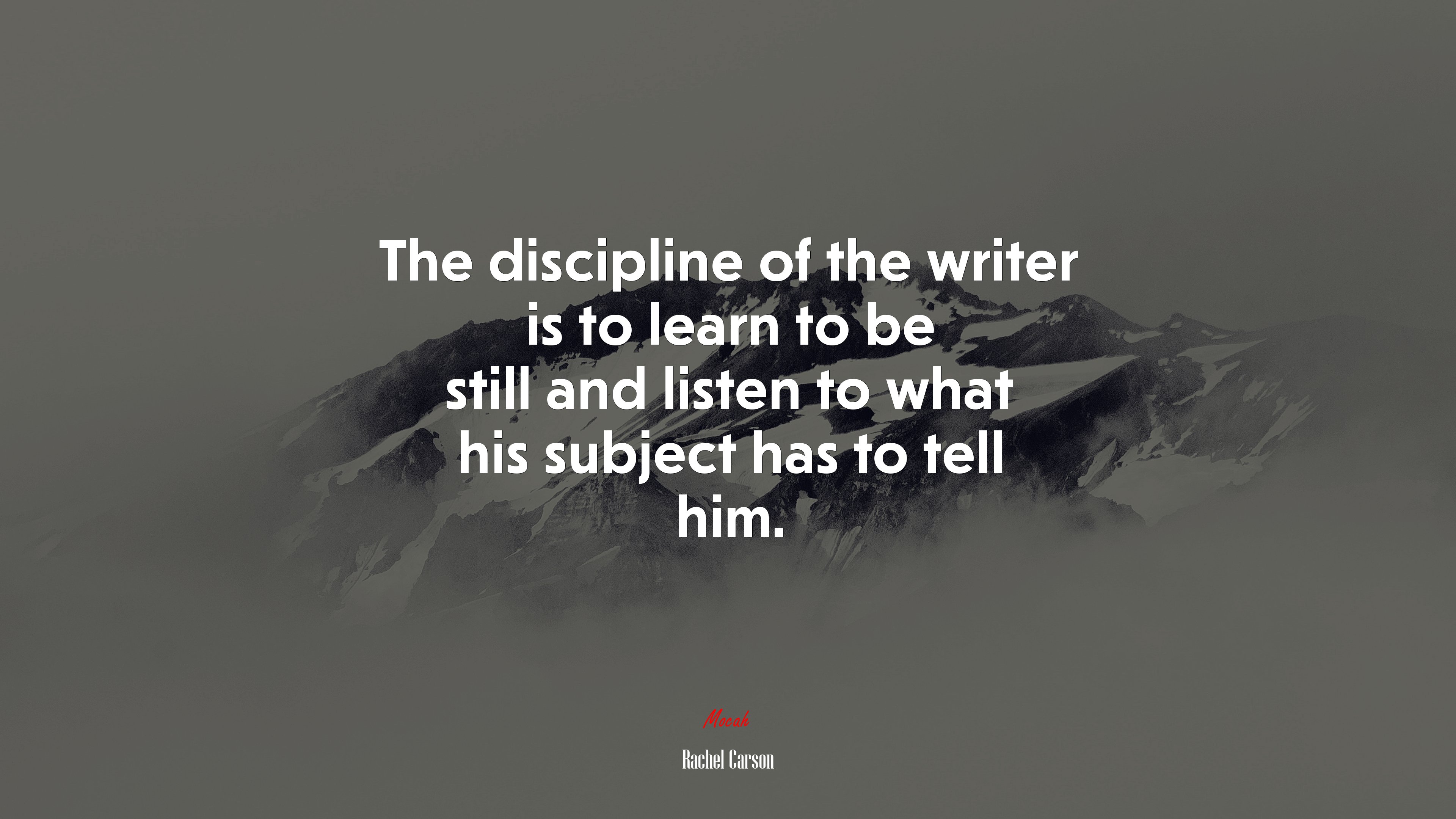 The discipline of the writer is to learn to be still and listen to what his subject has to tell him. | Rachel Carson quote HD Wallpaper