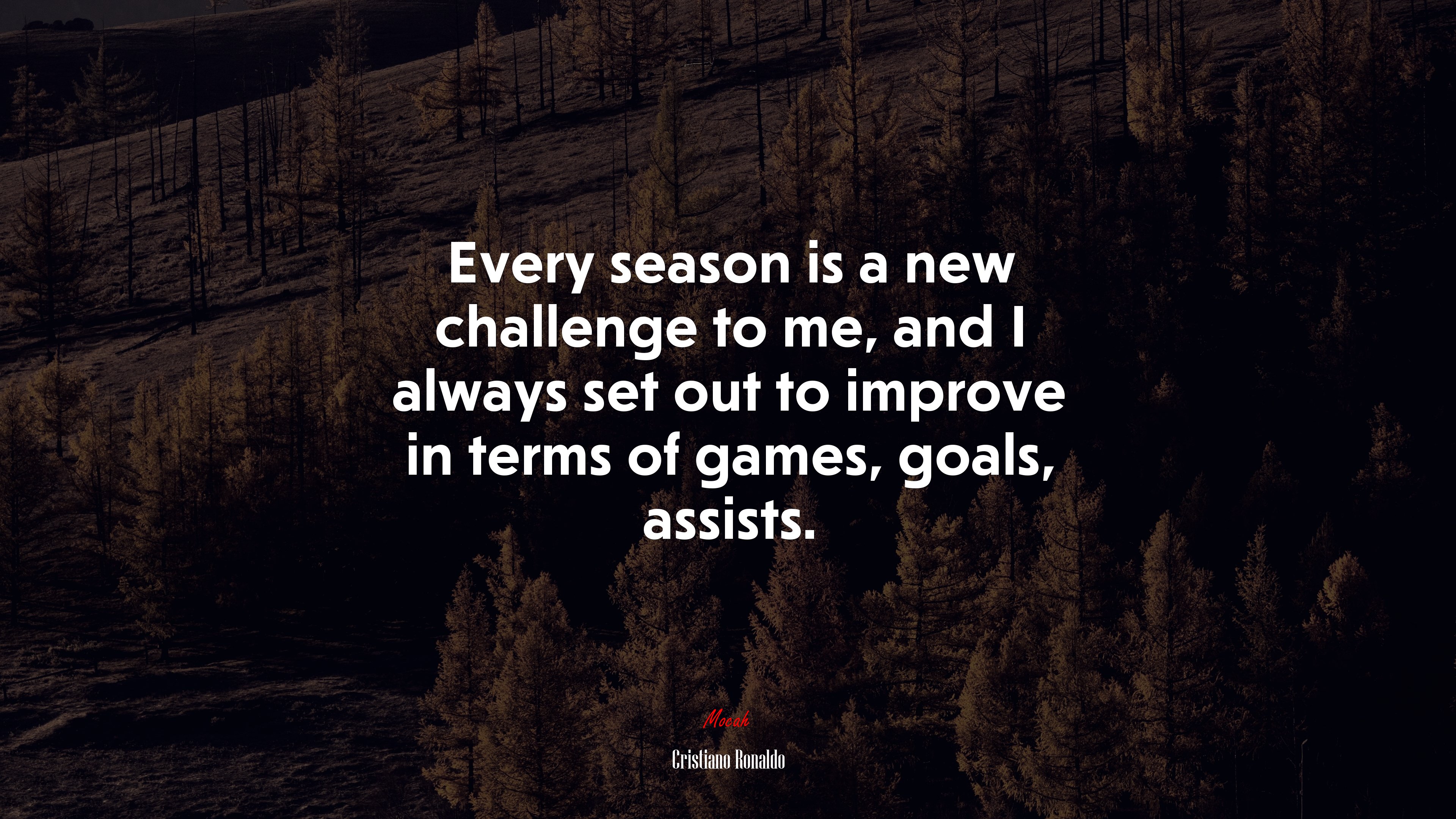Every season is a new challenge to me, and I always set out to improve in terms of games, goals, assists. | Cristiano Ronaldo quote HD Wallpaper