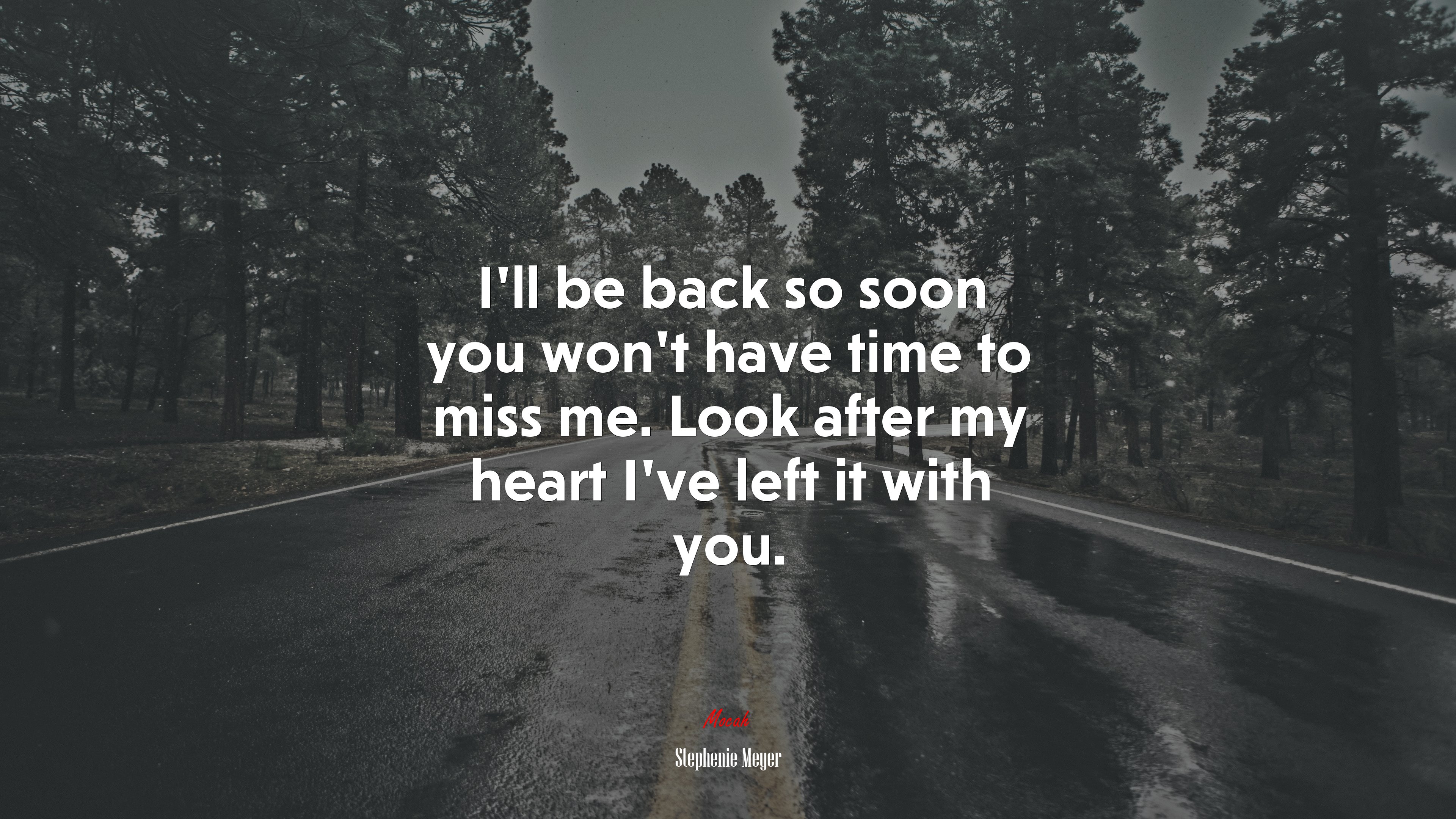 I’ll be back so soon you won’t have time to miss me. Look after my heart I’ve left it with you. | Stephenie Meyer quote HD Wallpaper