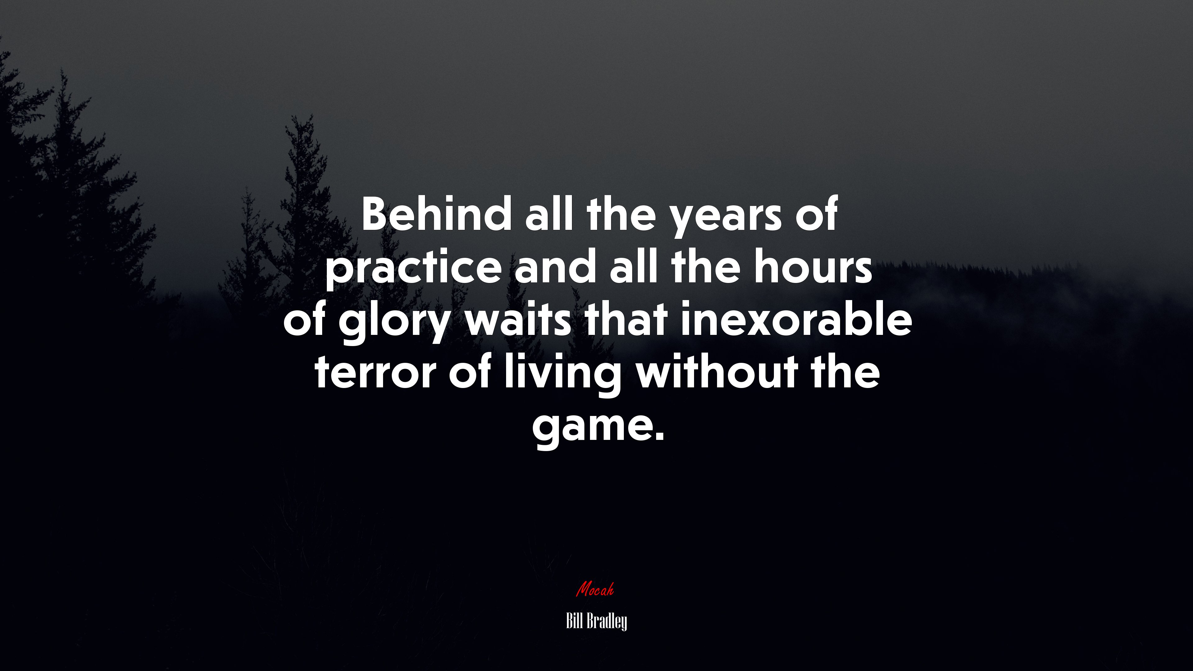 Behind all the years of practice and all the hours of glory waits that inexorable terror of living without the game. | Bill Bradley quote HD Wallpaper