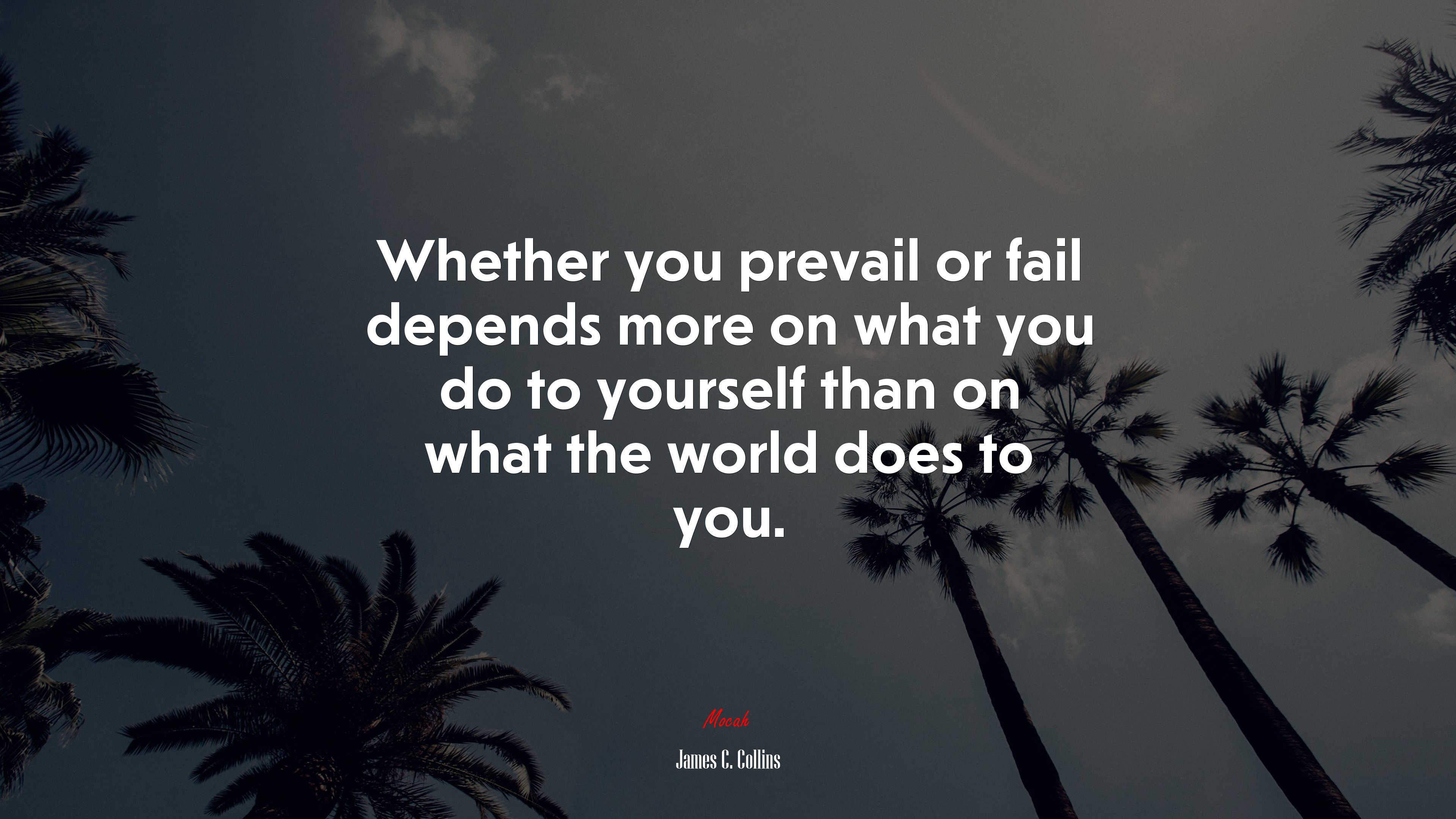 Whether you prevail or fail depends more on what you do to yourself than on what the world does to you. | James C. Collins quote HD Wallpaper