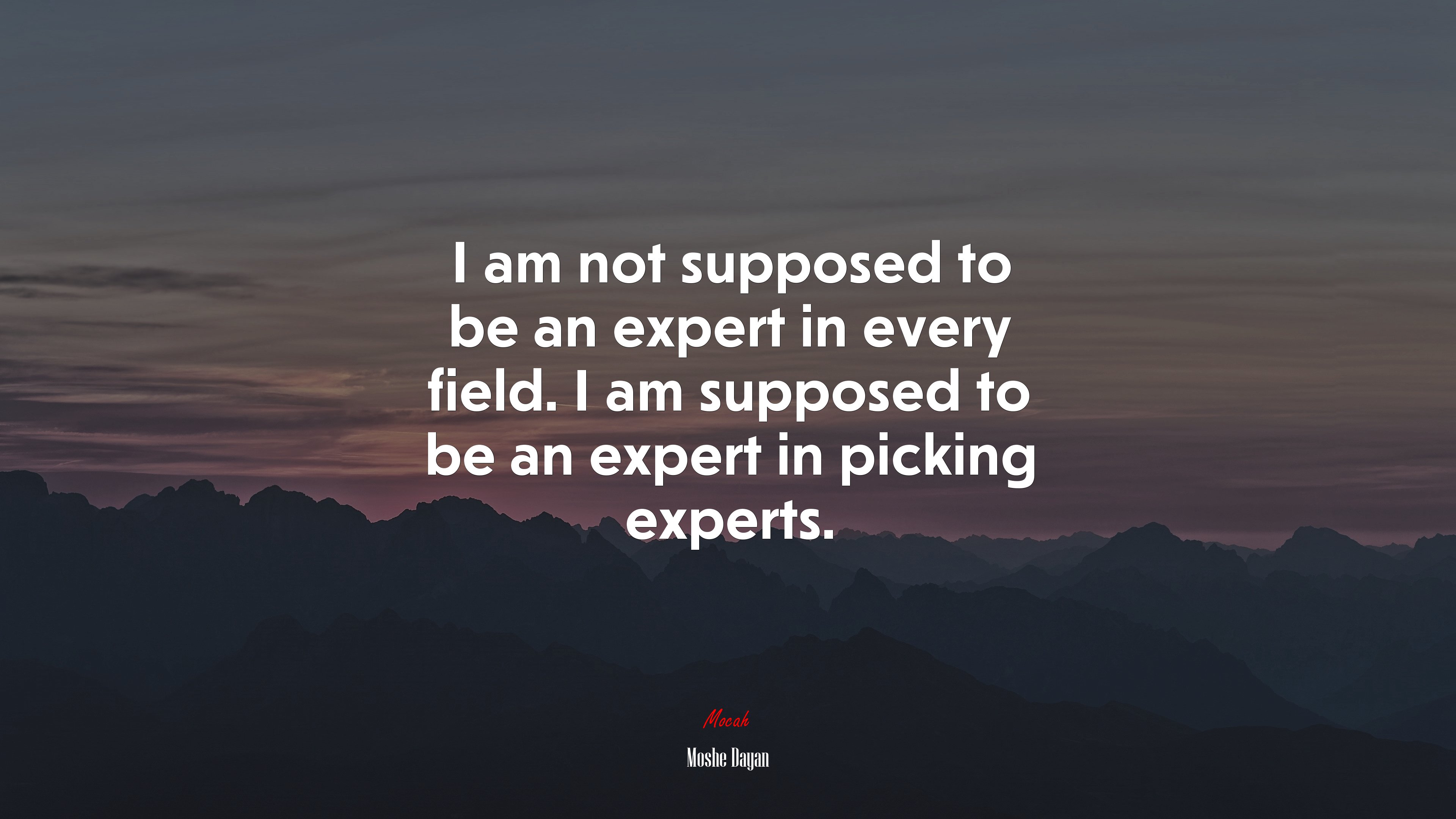 I am not supposed to be an expert in every field. I am supposed to be an expert in picking experts. | Moshe Dayan quote HD Wallpaper