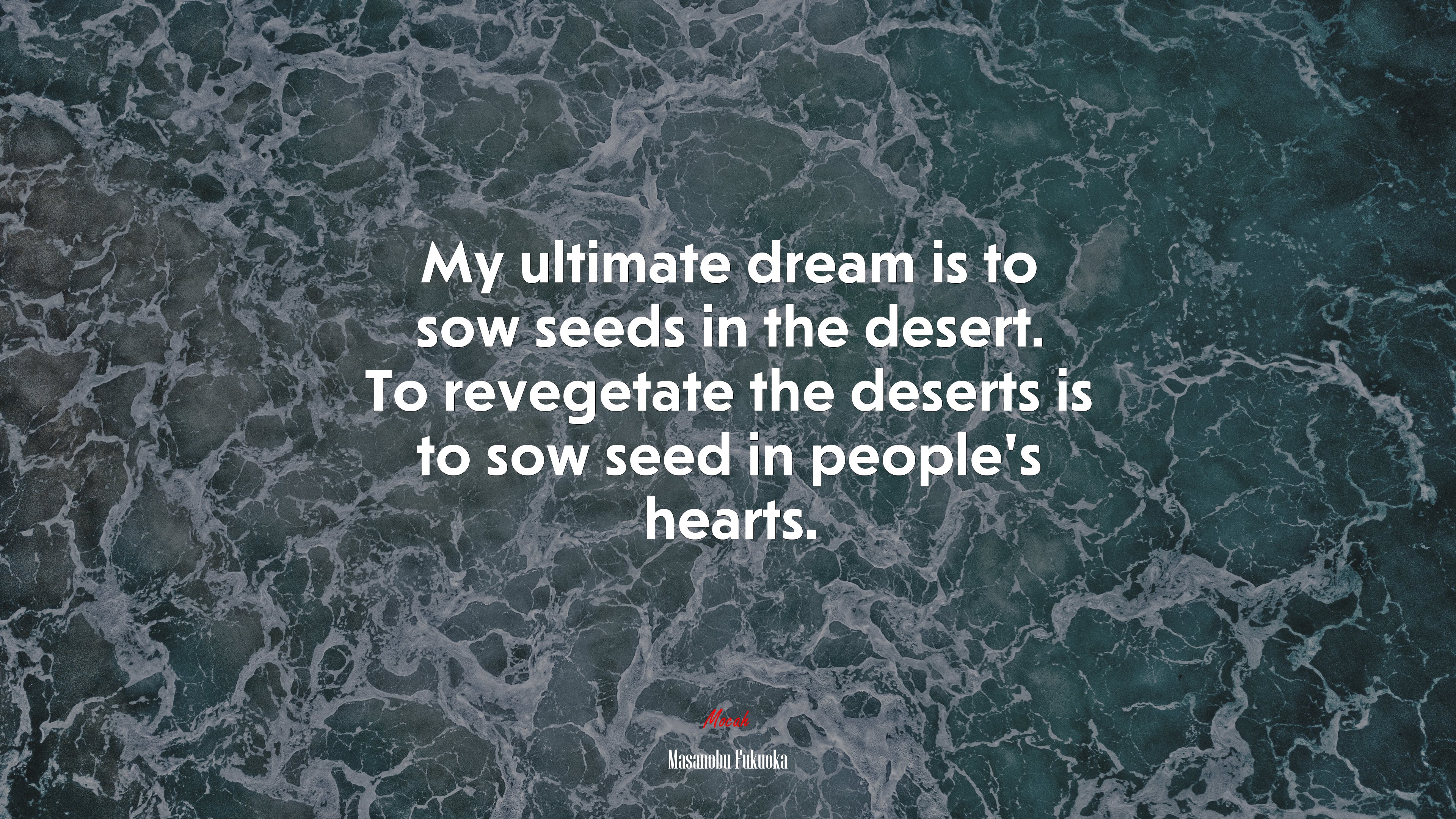My ultimate dream is to sow seeds in the desert. To revegetate the deserts is to sow seed in people’s hearts. | Masanobu Fukuoka quote HD Wallpaper