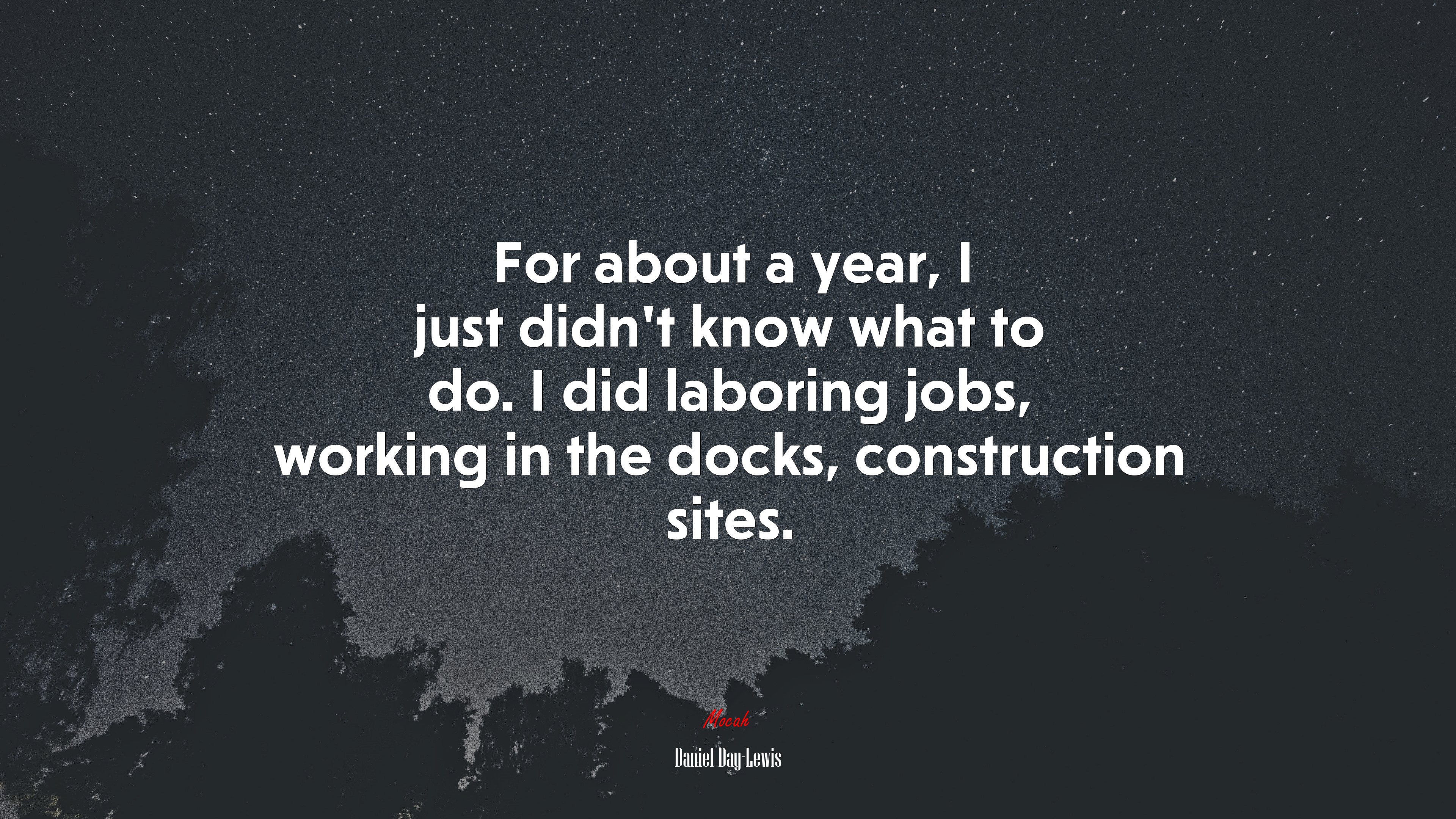 For about a year, I just didn’t know what to do. I did laboring jobs, working in the docks, construction sites. | Daniel Day-Lewis quote HD Wallpaper