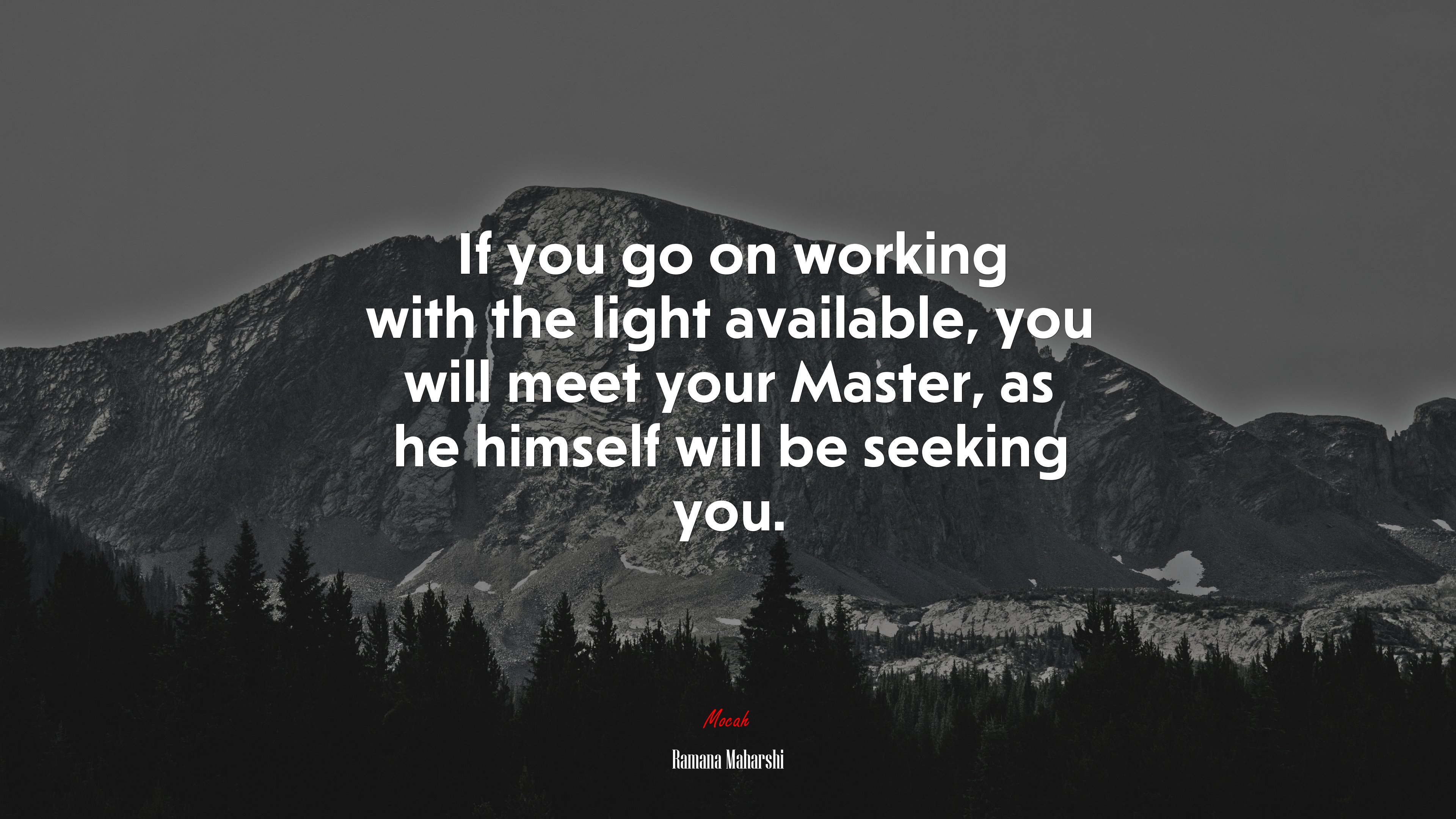 If you go on working with the light available, you will meet your Master, as he himself will be seeking you. | Ramana Maharshi quote HD Wallpaper
