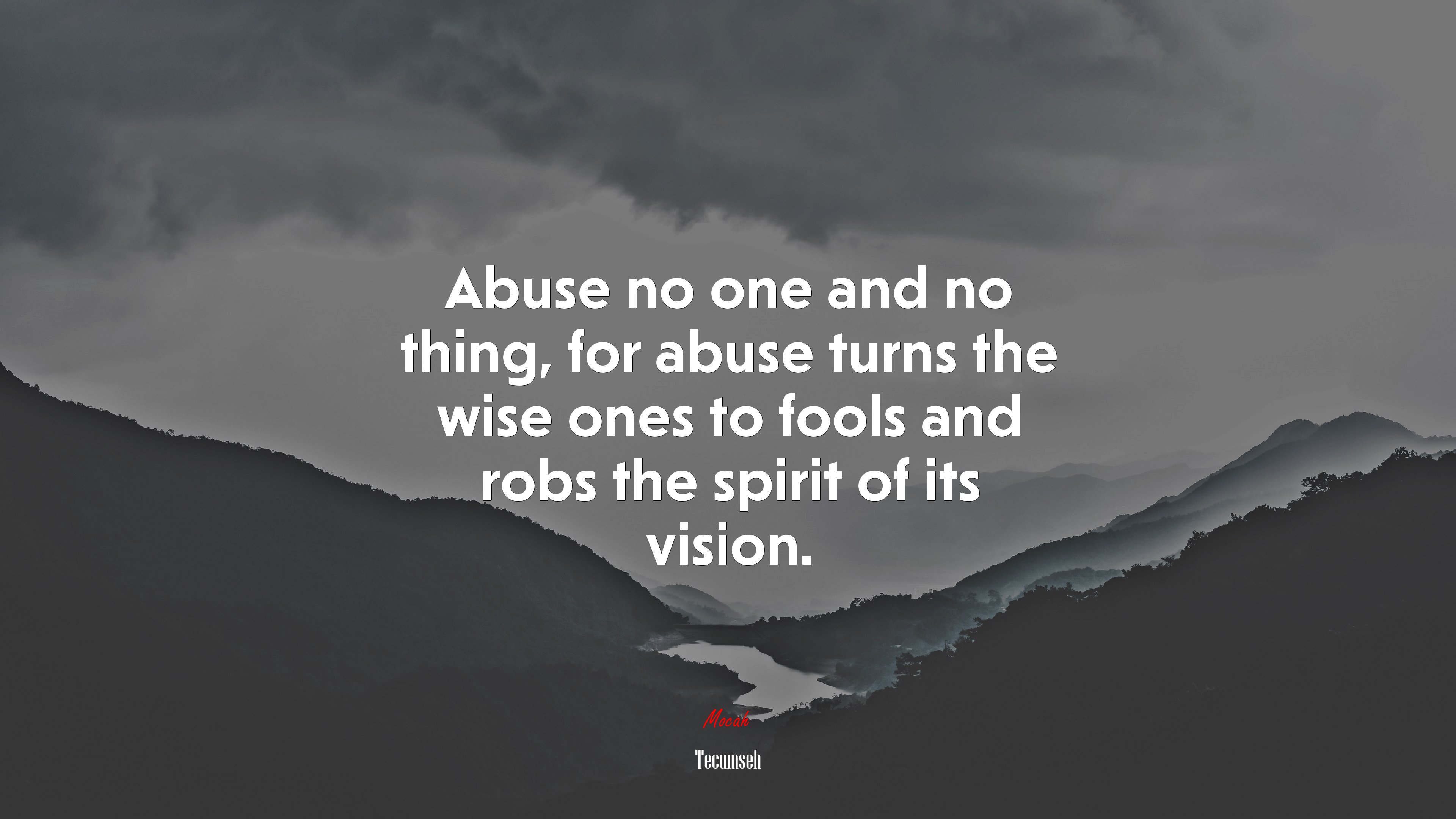 Abuse no one and no thing, for abuse turns the wise ones to fools and robs the spirit of its vision. | Tecumseh quote HD Wallpaper