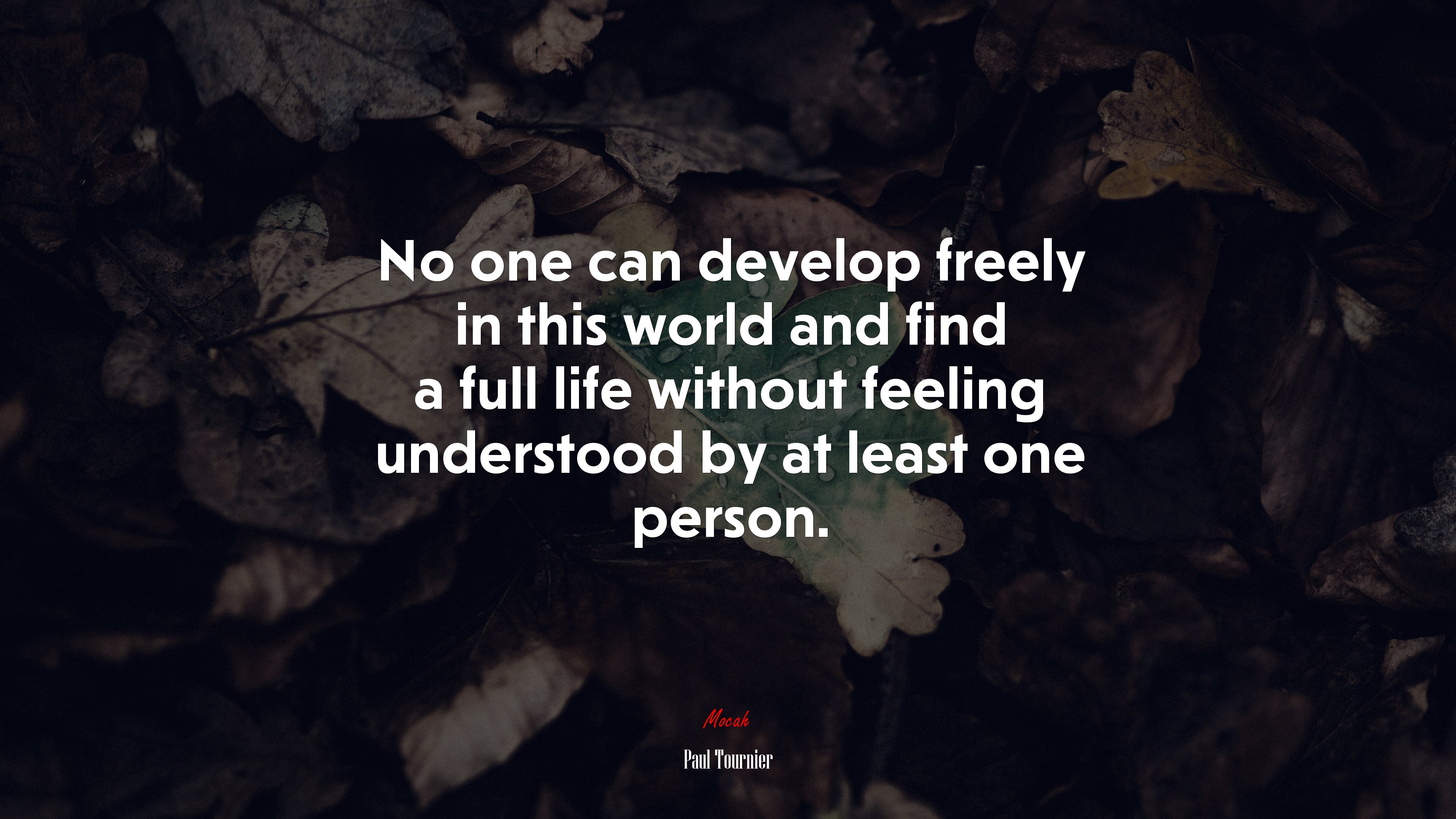No one can develop freely in this world and find a full life without feeling understood by at least one person. | Paul Tournier quote HD Wallpaper