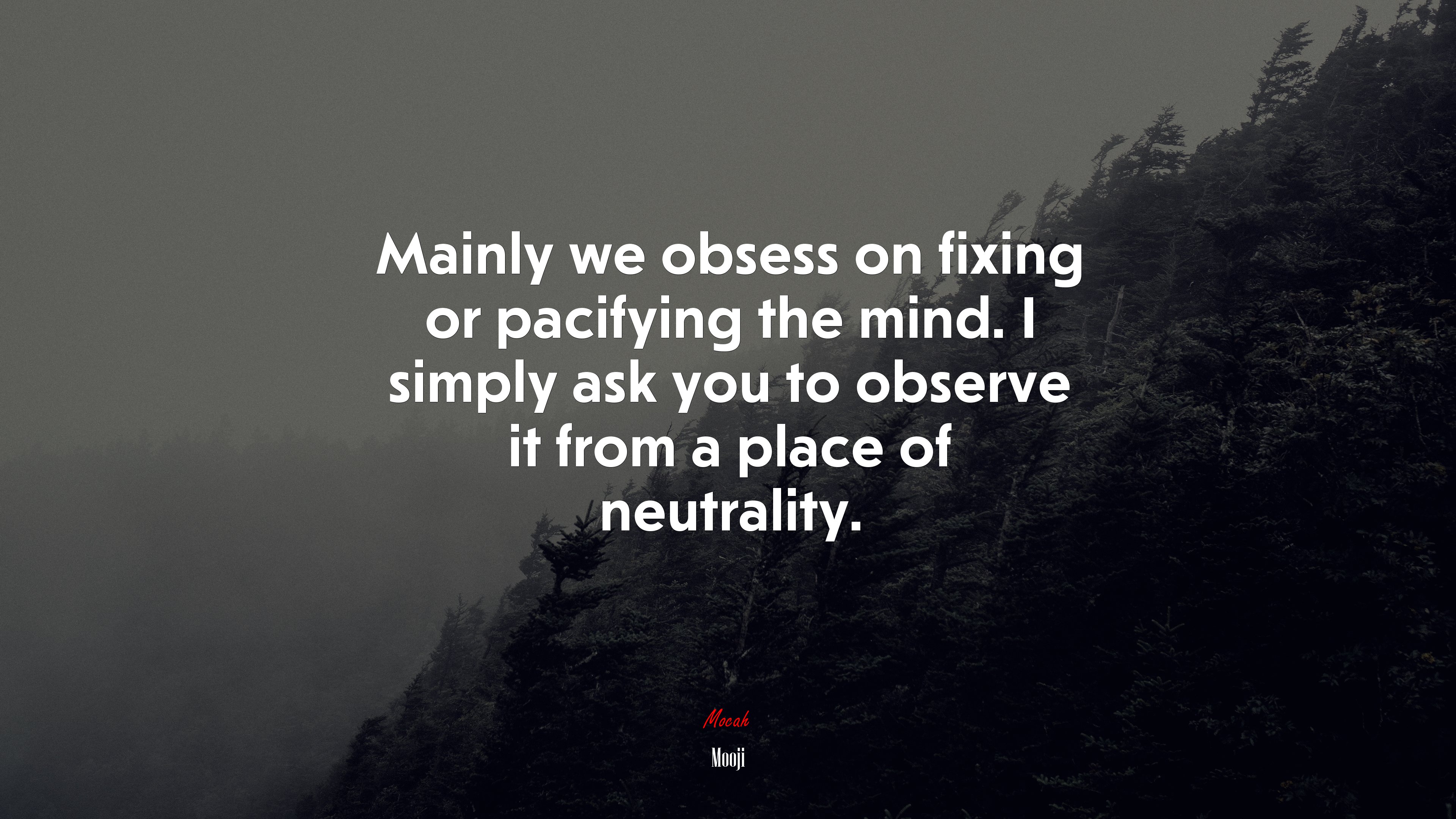 Mainly we obsess on fixing or pacifying the mind. I simply ask you to observe it from a place of neutrality. | Mooji quote HD Wallpaper