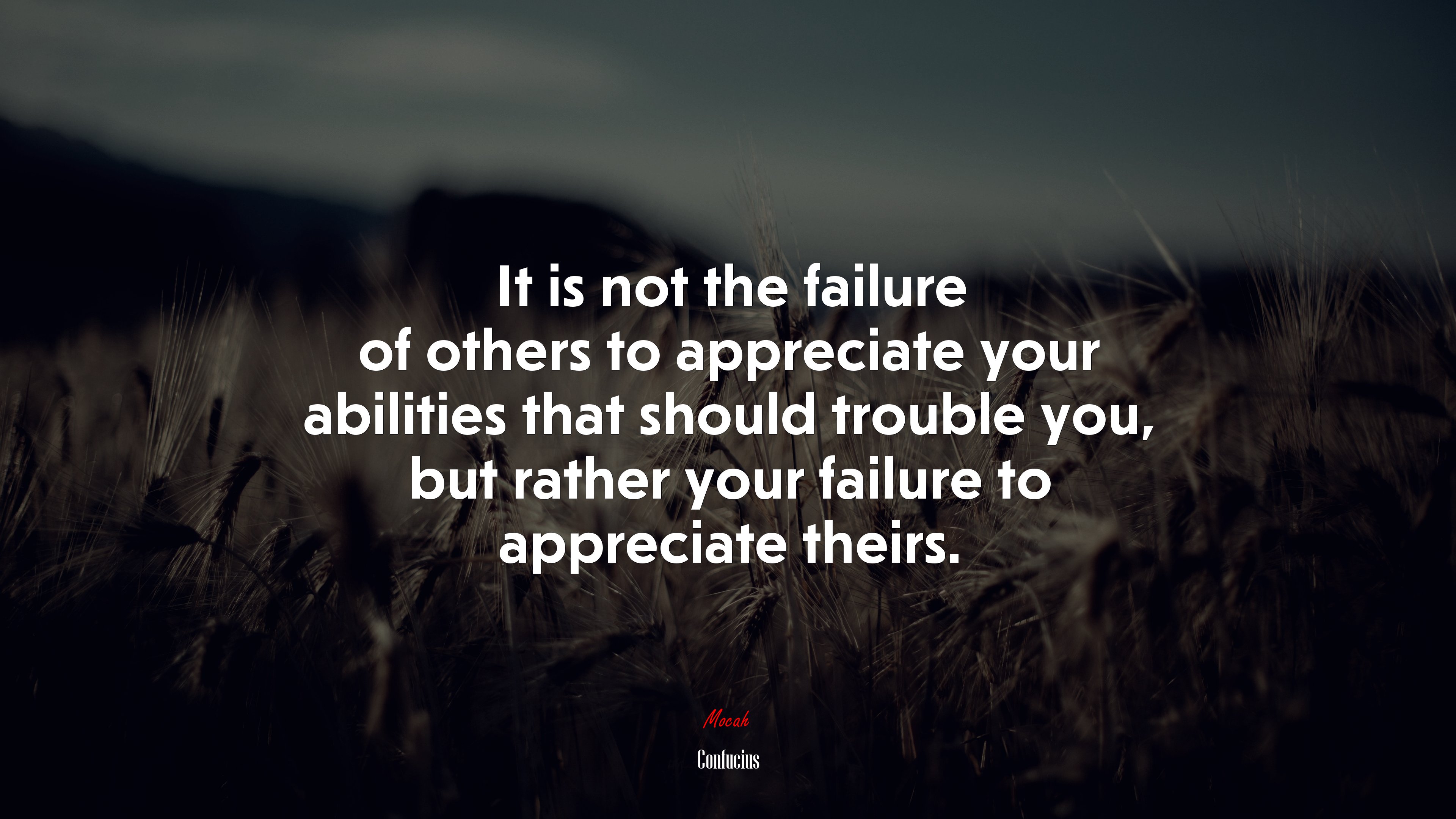 It is not the failure of others to appreciate your abilities that should trouble you, but rather your failure to appreciate theirs. | Confucius quote HD Wallpaper