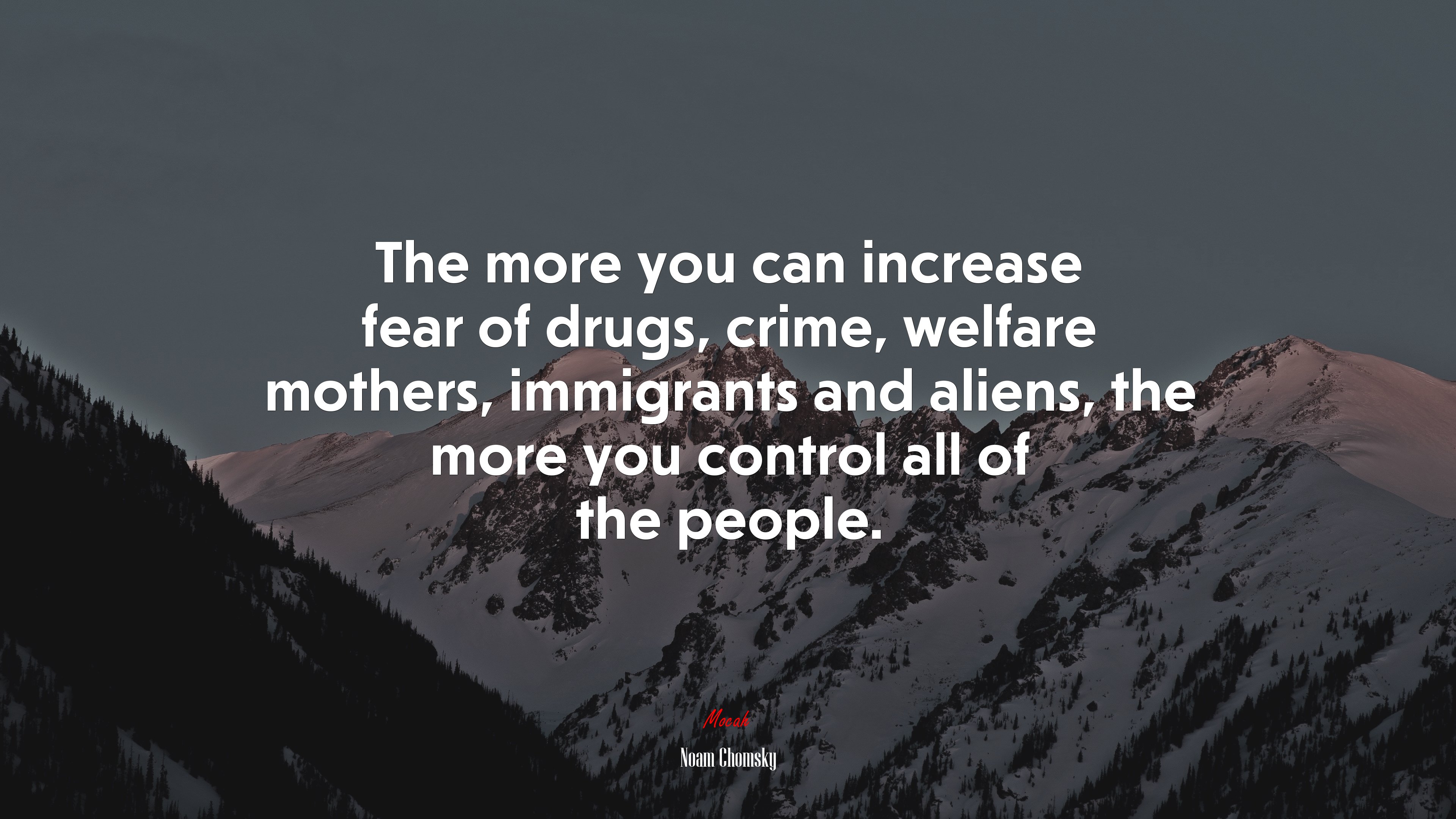 The more you can increase fear of drugs, crime, welfare mothers, immigrants and aliens, the more you control all of the people. | Noam Chomsky quote HD Wallpaper