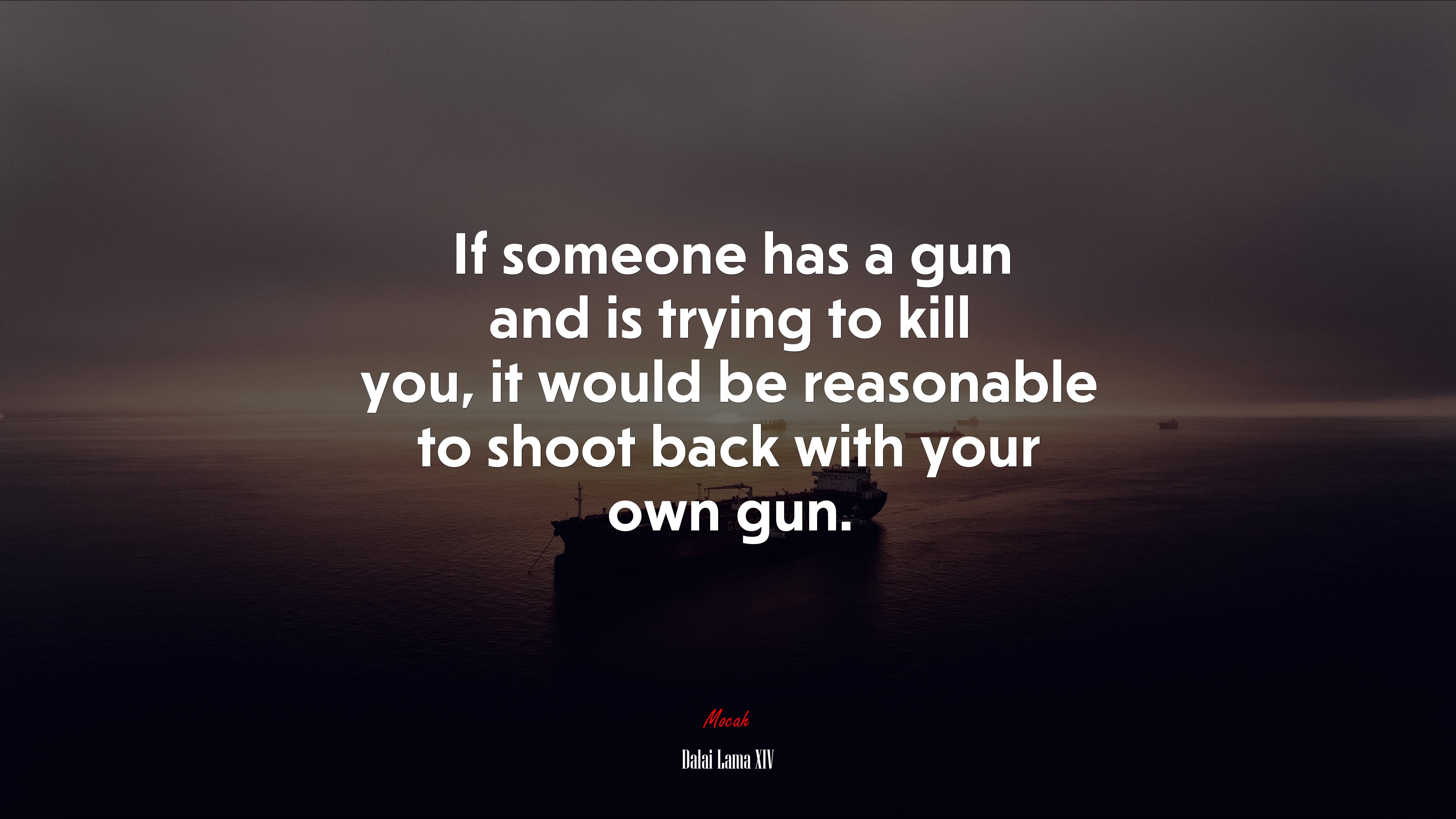 If someone has a gun and is trying to kill you, it would be reasonable to shoot back with your own gun. | Dalai Lama XIV quote HD Wallpaper