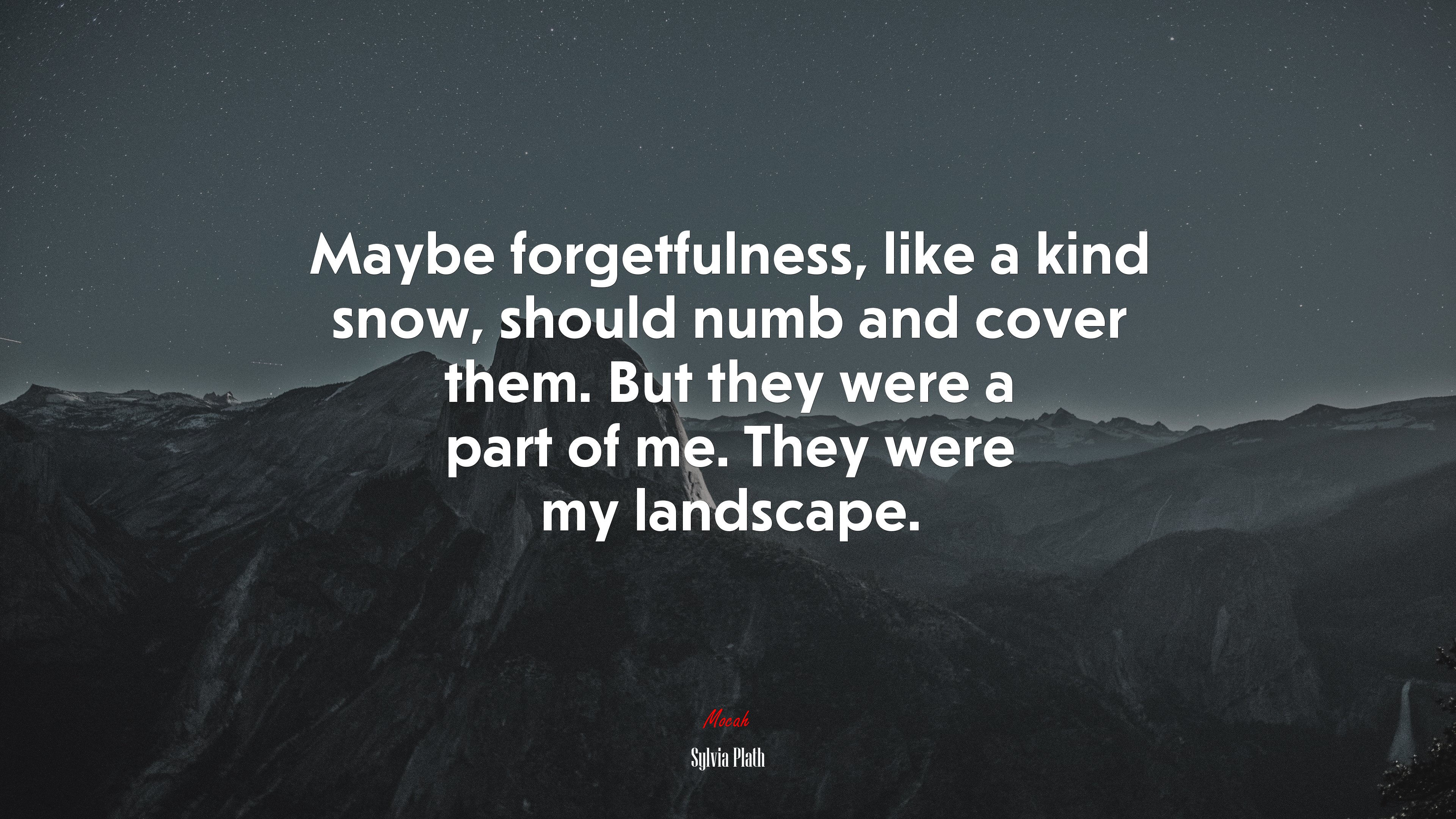 Maybe forgetfulness, like a kind snow, should numb and cover them. But they were a part of me. They were my landscape. | Sylvia Plath quote HD Wallpaper