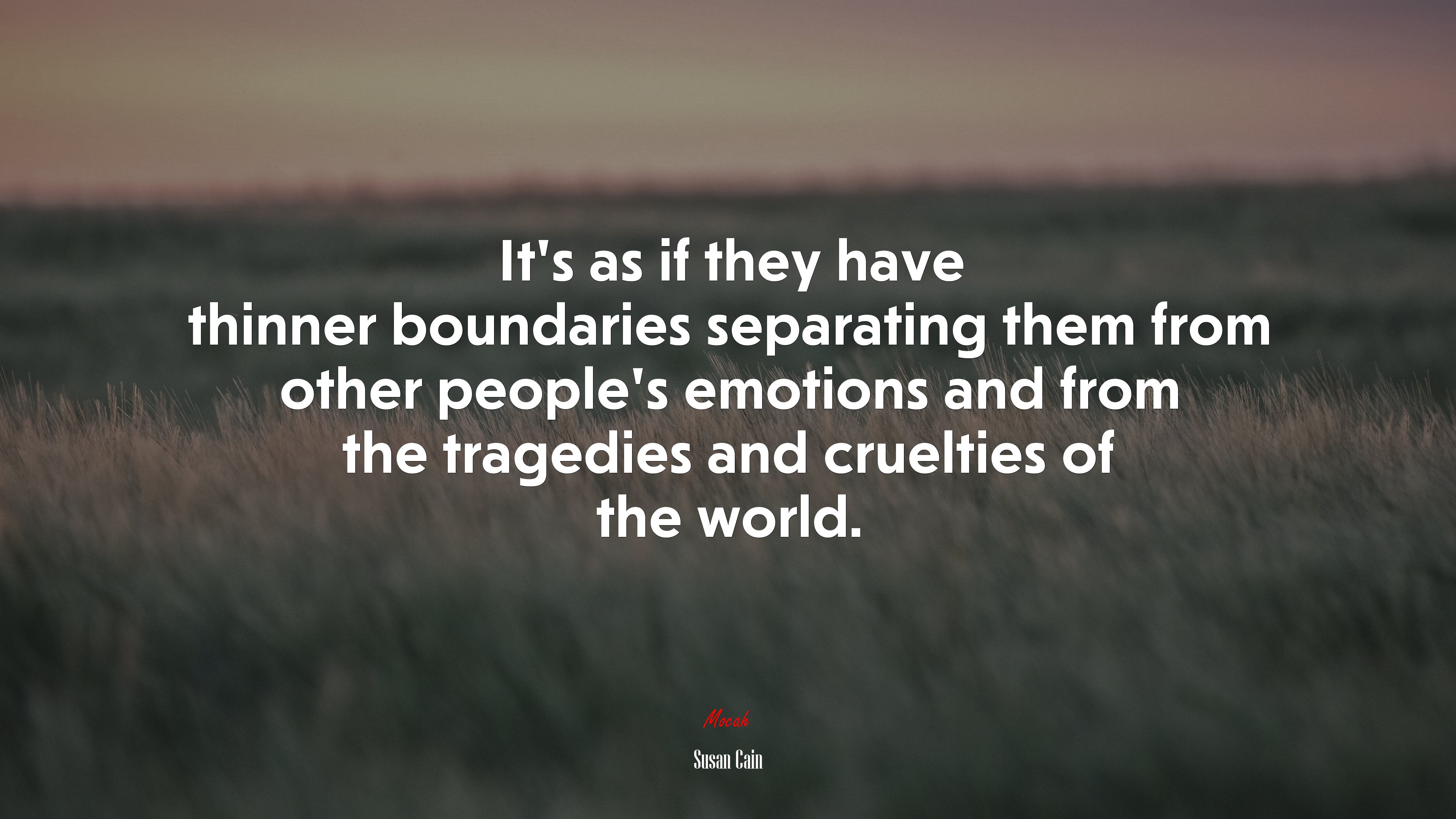 It’s as if they have thinner boundaries separating them from other people’s emotions and from the tragedies and cruelties of the world. | Susan Cain quote HD Wallpaper