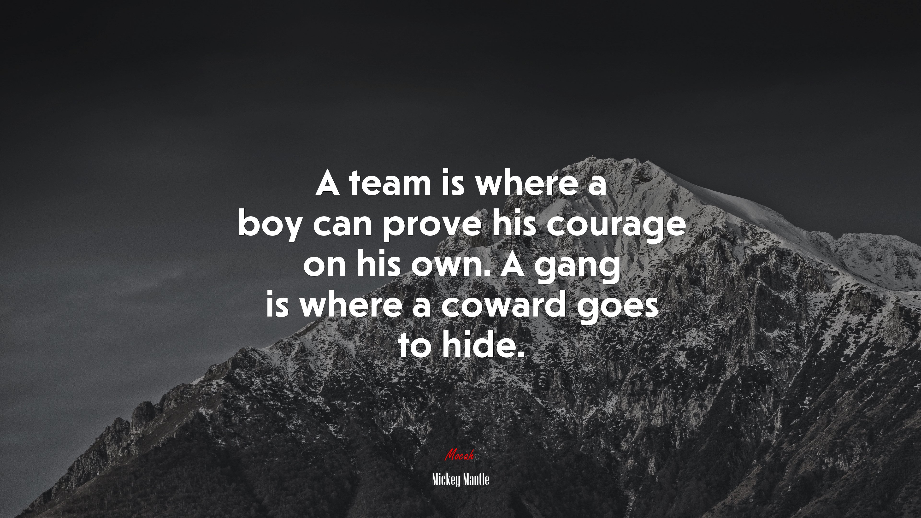 A team is where a boy can prove his courage on his own. A gang is where a coward goes to hide. | Mickey Mantle quote HD Wallpaper