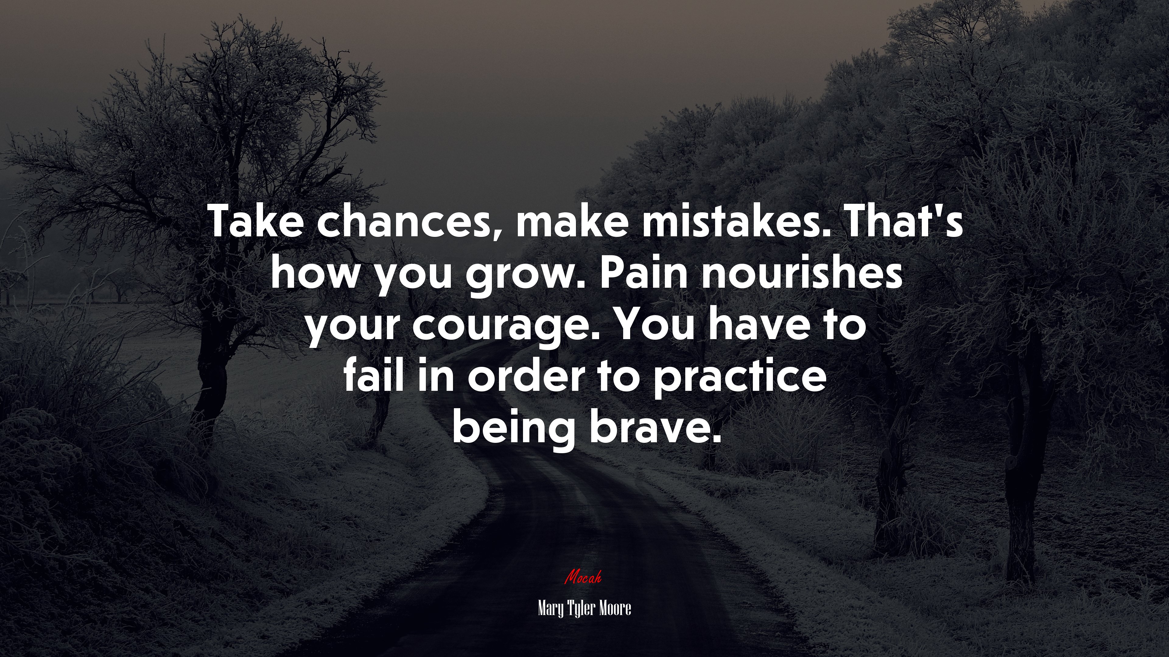 Take chances, make mistakes. That’s how you grow. Pain nourishes your courage. You have to fail in order to practice being brave. | Mary Tyler Moore quote HD Wallpaper