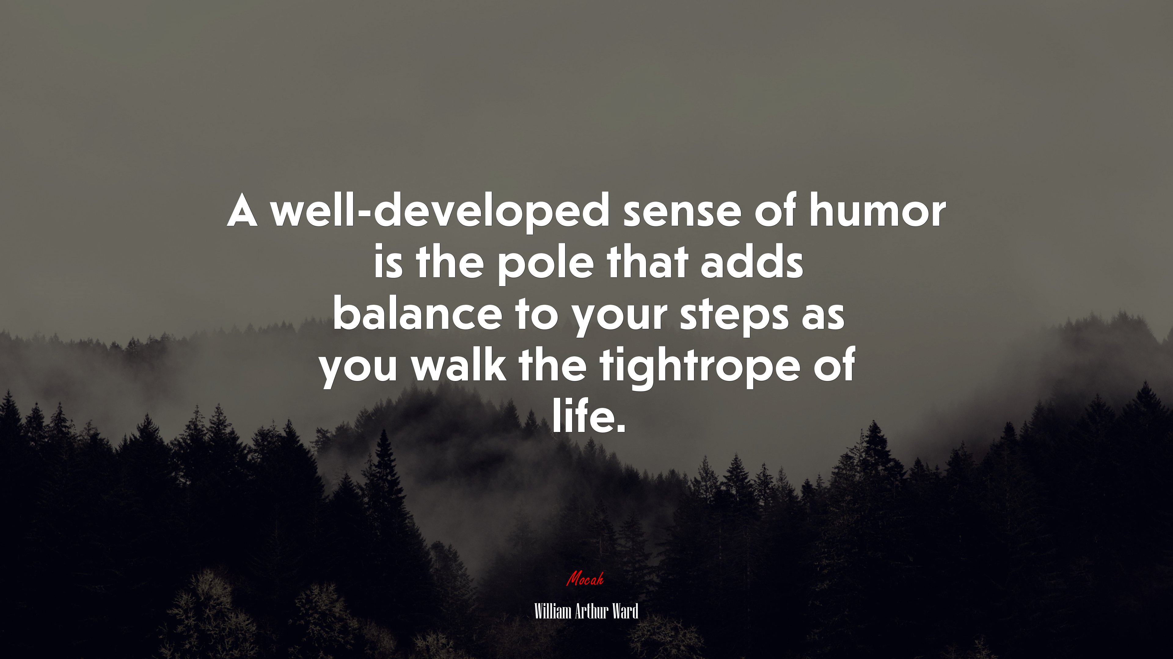 A well-developed sense of humor is the pole that adds balance to your steps as you walk the tightrope of life. | William Arthur Ward quote HD Wallpaper