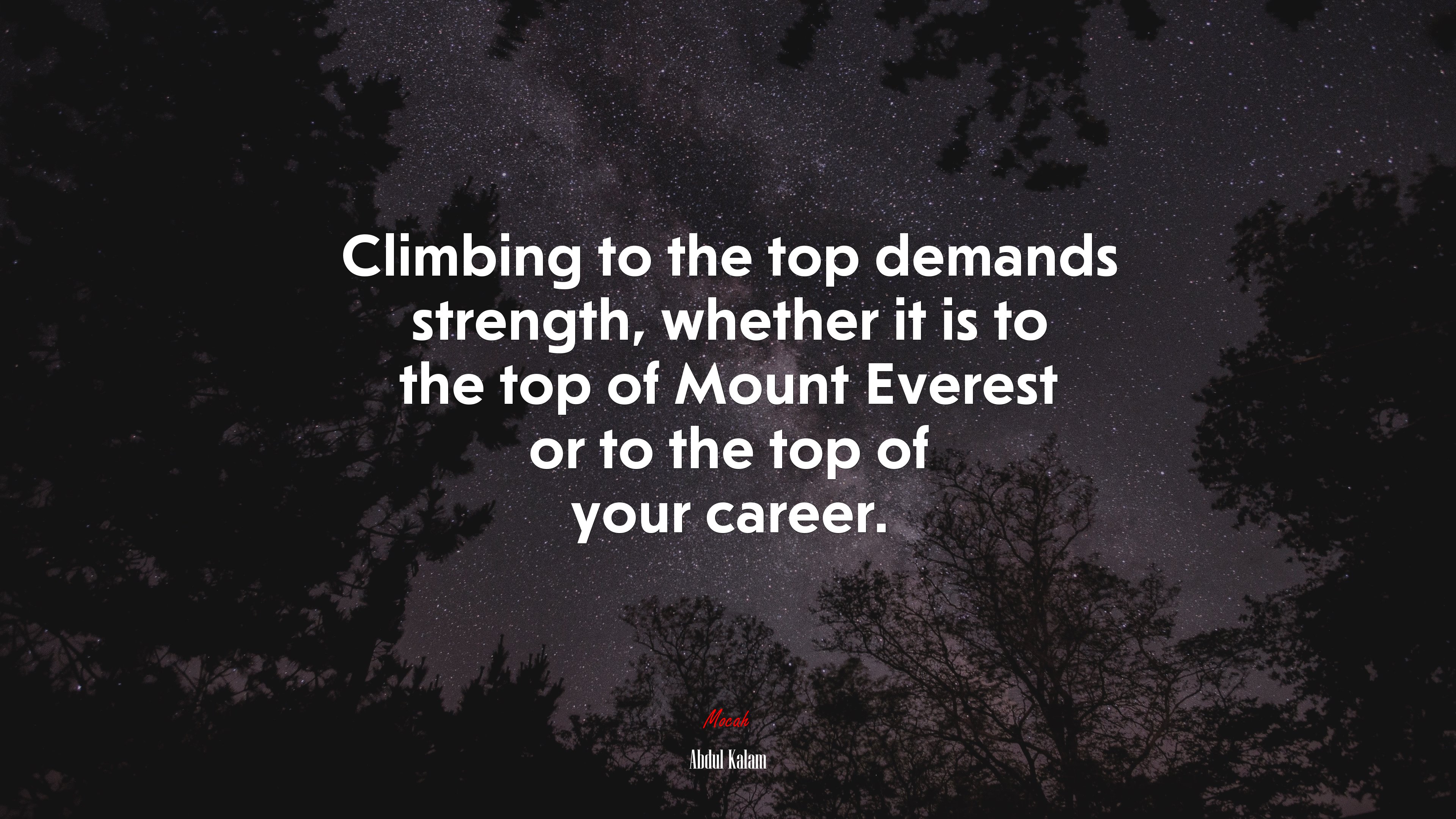 Climbing to the top demands strength, whether it is to the top of Mount Everest or to the top of your career. | Abdul Kalam quote HD Wallpaper