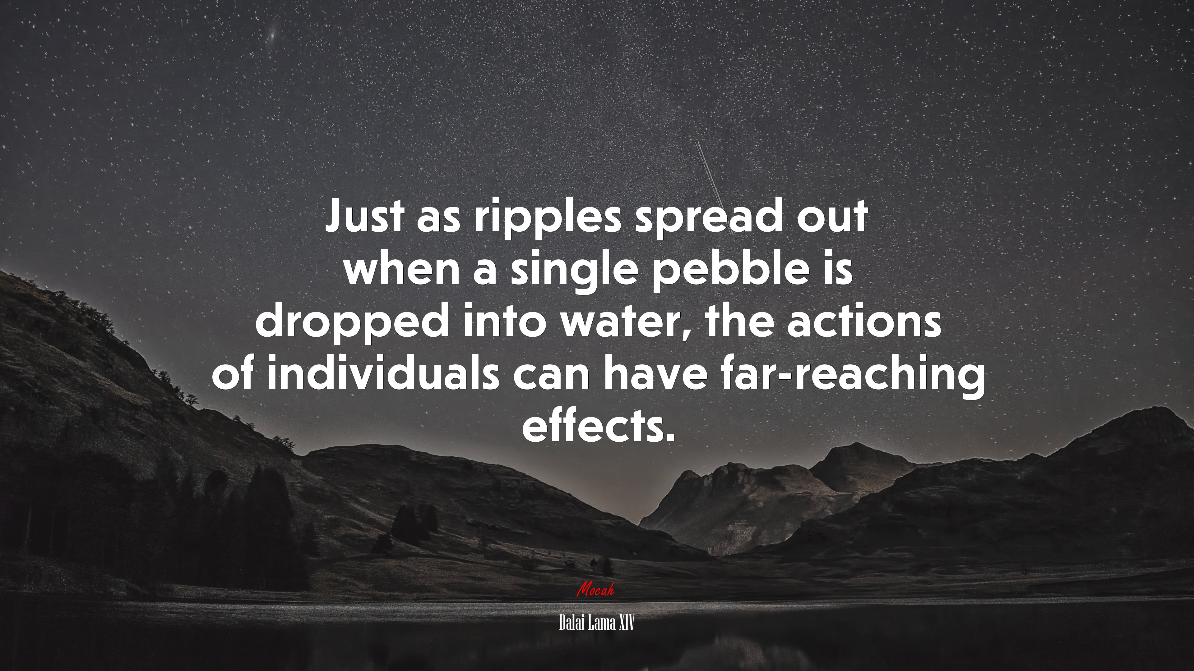 Just as ripples spread out when a single pebble is dropped into water, the actions of individuals can have far-reaching effects. | Dalai Lama XIV quote HD Wallpaper