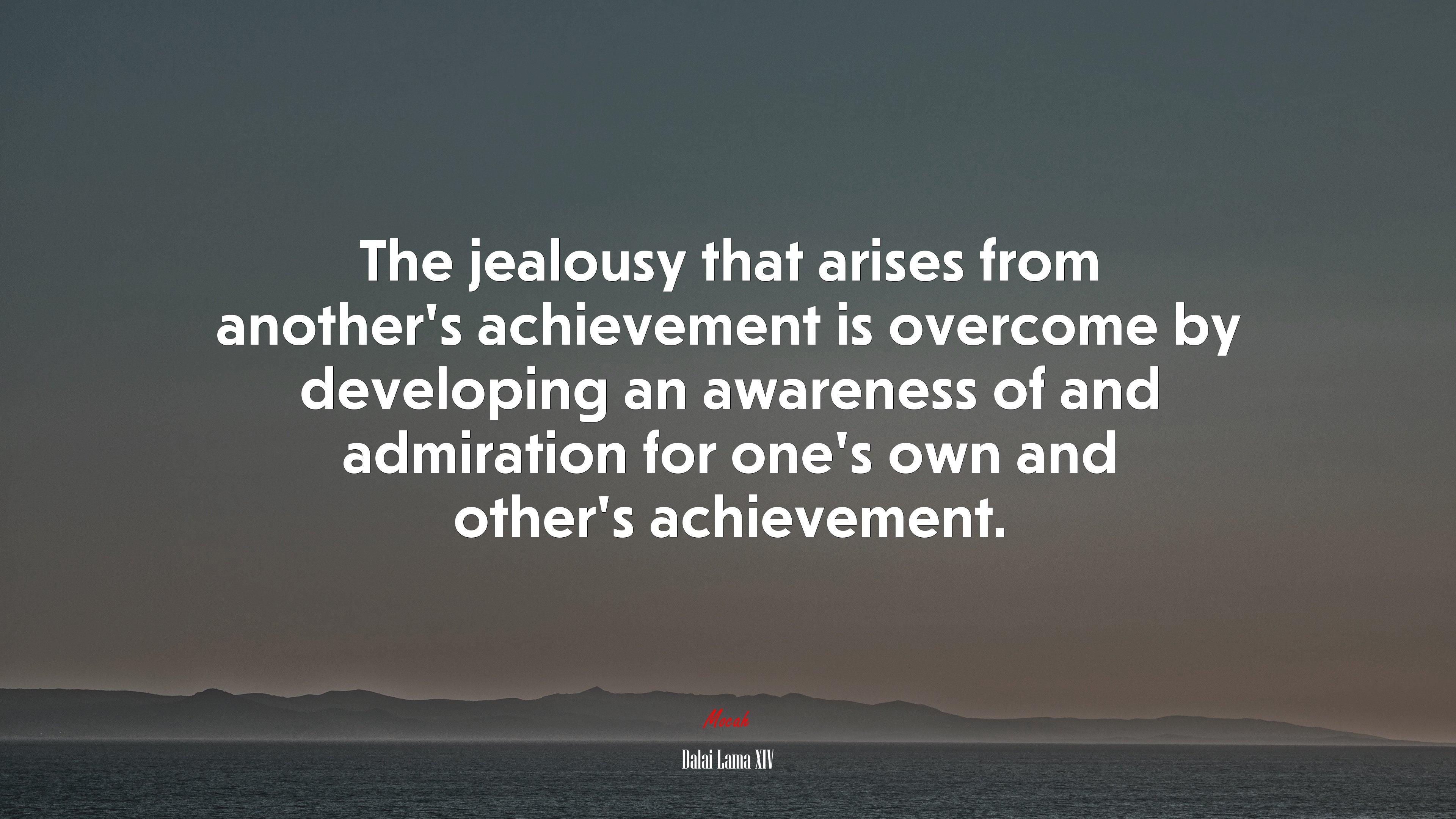 The jealousy that arises from another’s achievement is overcome by developing an awareness of and admiration for one’s own and other’s achievement. | Dalai Lama XIV quote HD Wallpaper