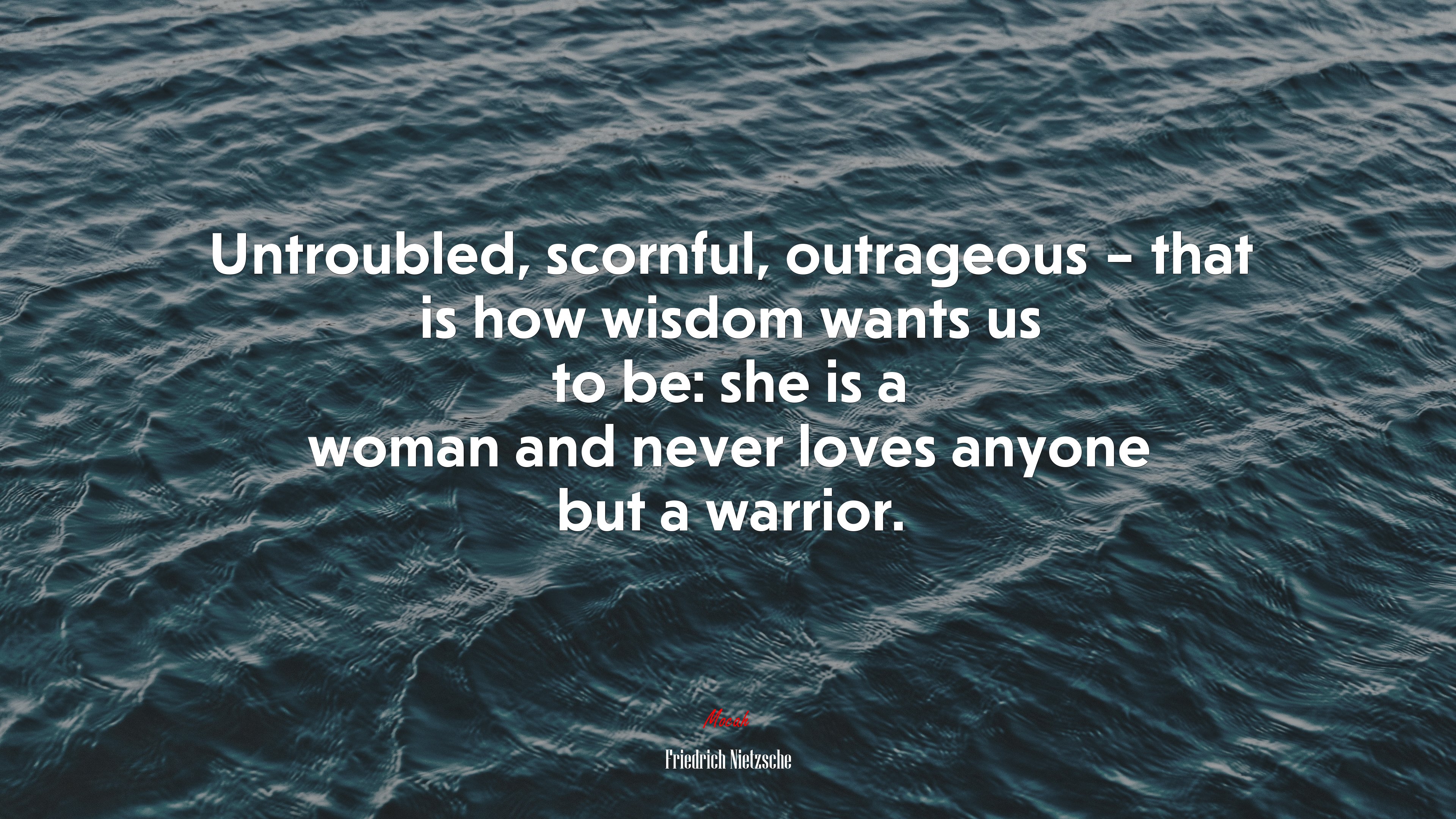 Untroubled, scornful, outrageous – that is how wisdom wants us to be: she is a woman and never loves anyone but a warrior. | Friedrich Nietzsche quote HD Wallpaper