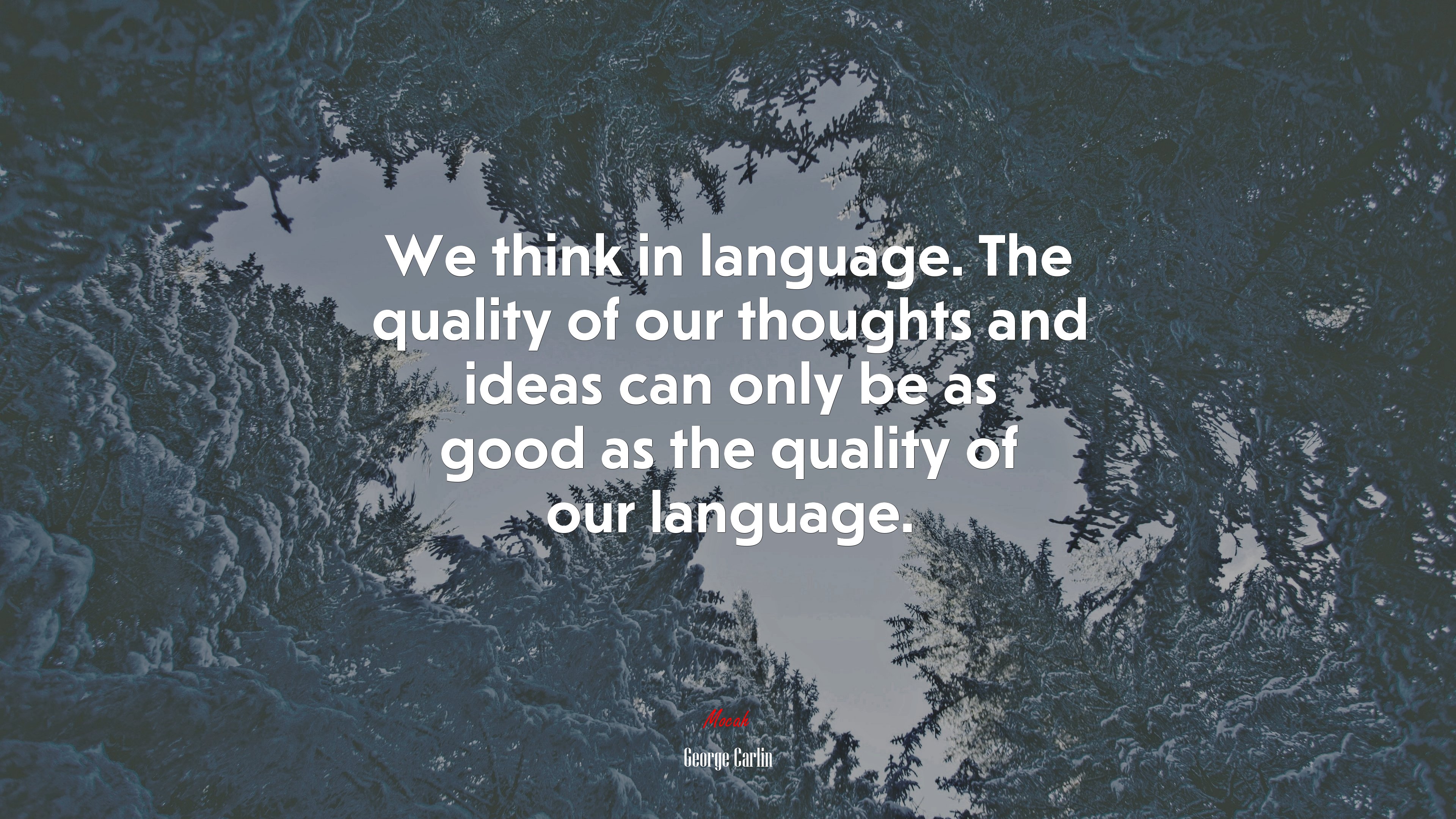 We think in language. The quality of our thoughts and ideas can only be as good as the quality of our language. | George Carlin quote HD Wallpaper