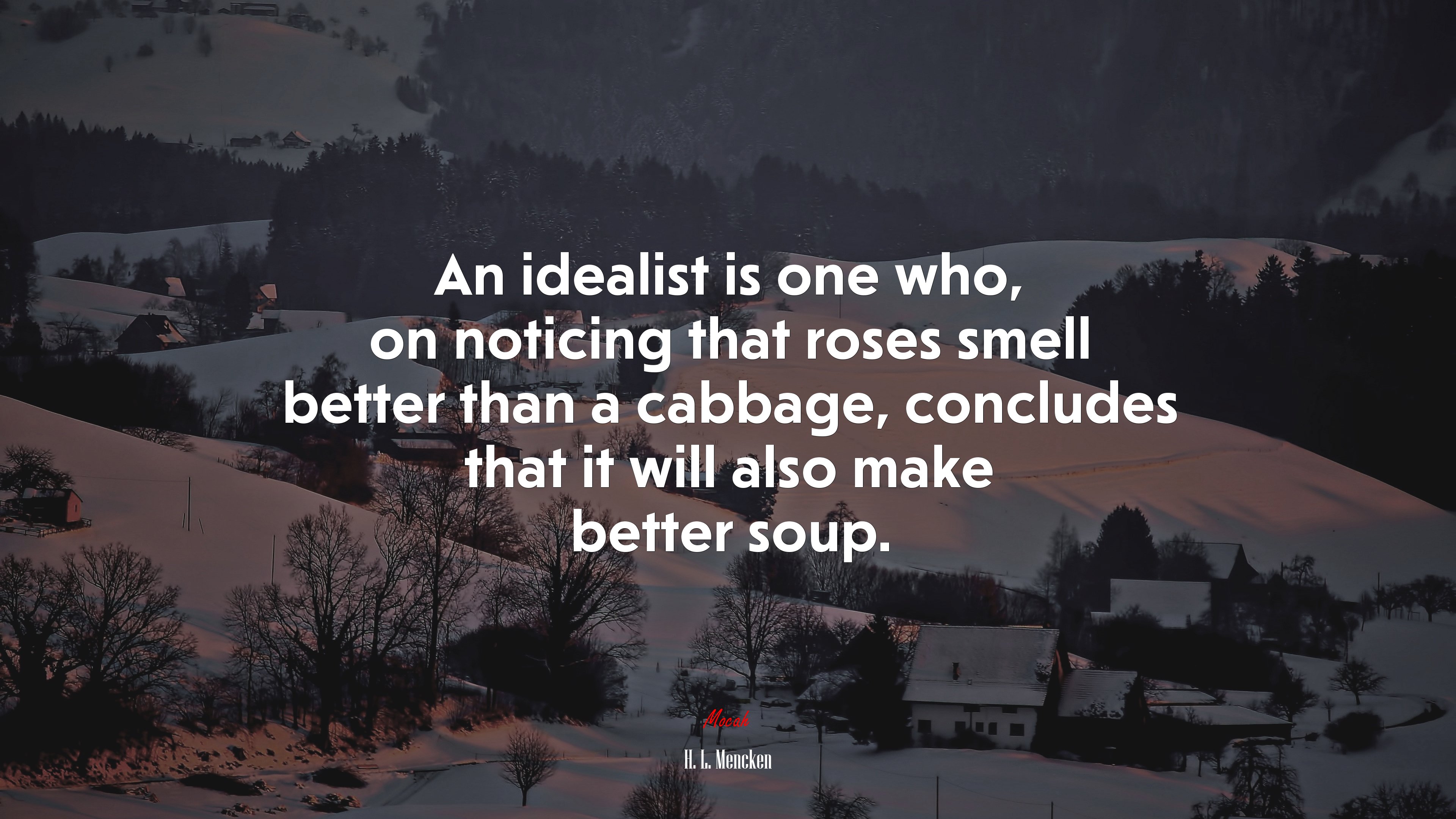 An idealist is one who, on noticing that roses smell better than a cabbage, concludes that it will also make better soup. | H. L. Mencken quote HD Wallpaper