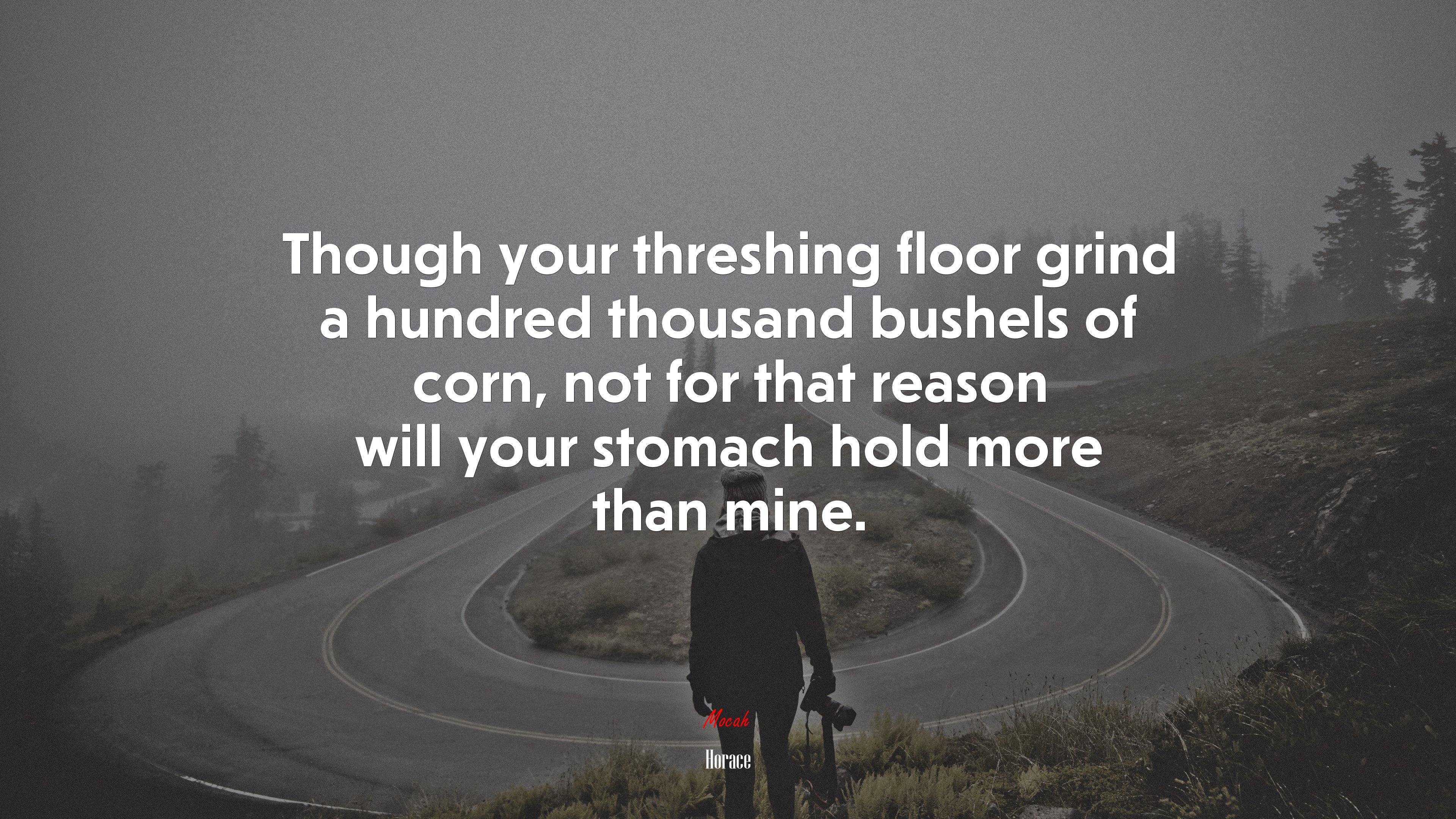 Though your threshing floor grind a hundred thousand bushels of corn, not for that reason will your stomach hold more than mine. | Horace quote HD Wallpaper