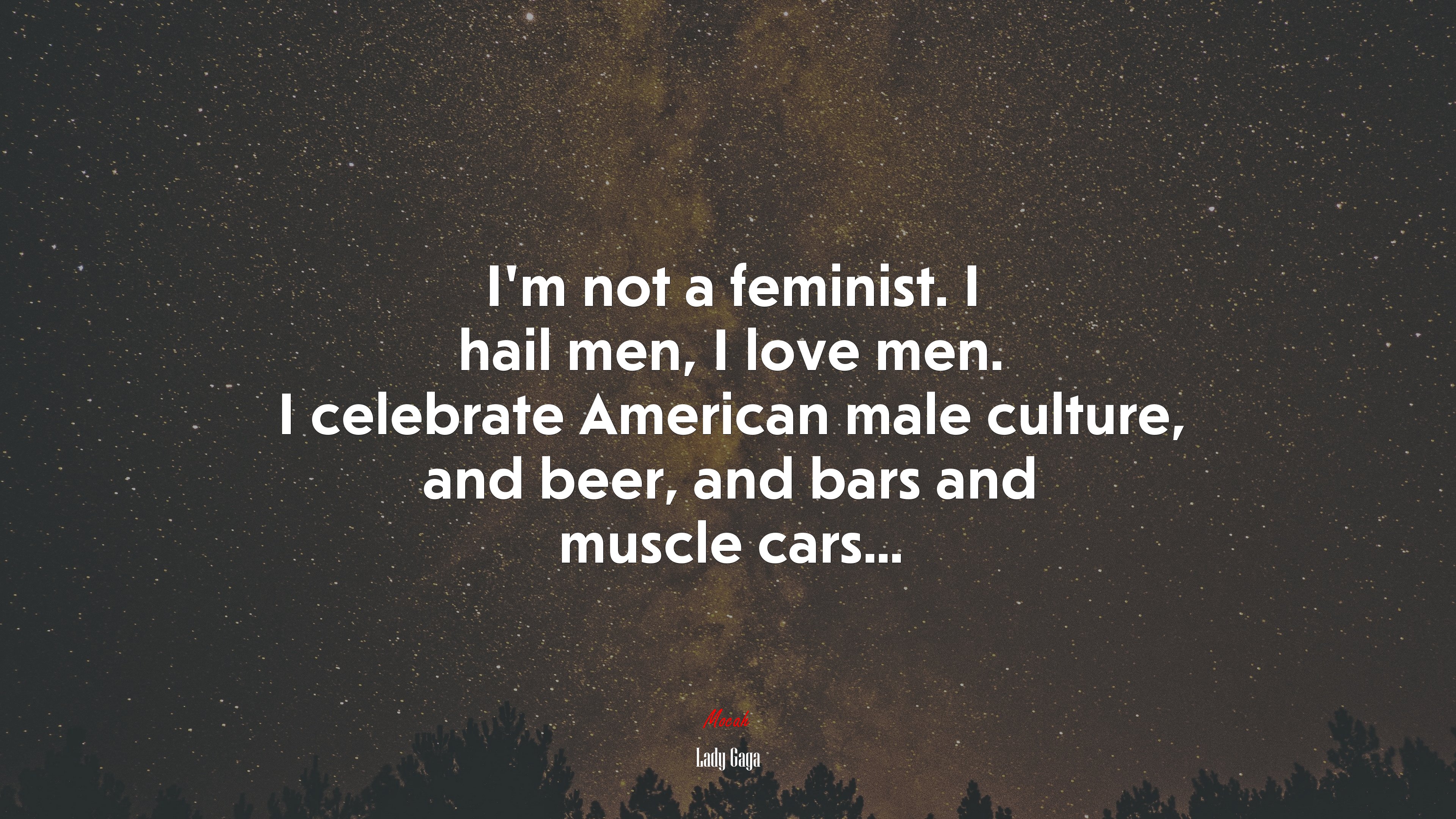 I’m not a feminist. I hail men, I love men. I celebrate American male culture, and beer, and bars and muscle cars... | Lady Gaga quote HD Wallpaper