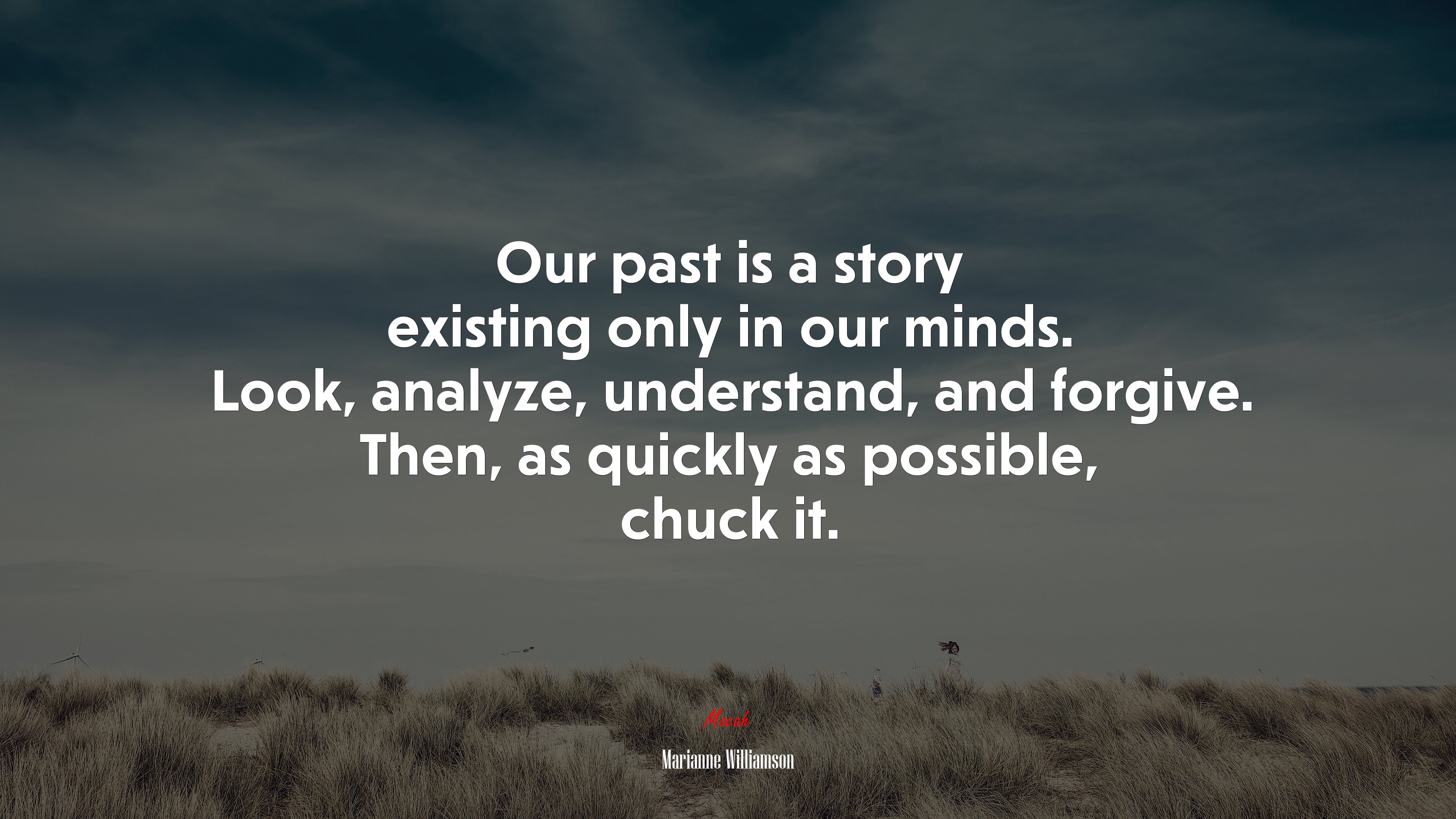 Our past is a story existing only in our minds. Look, analyze, understand, and forgive. Then, as quickly as possible, chuck it. | Marianne Williamson quote HD Wallpaper