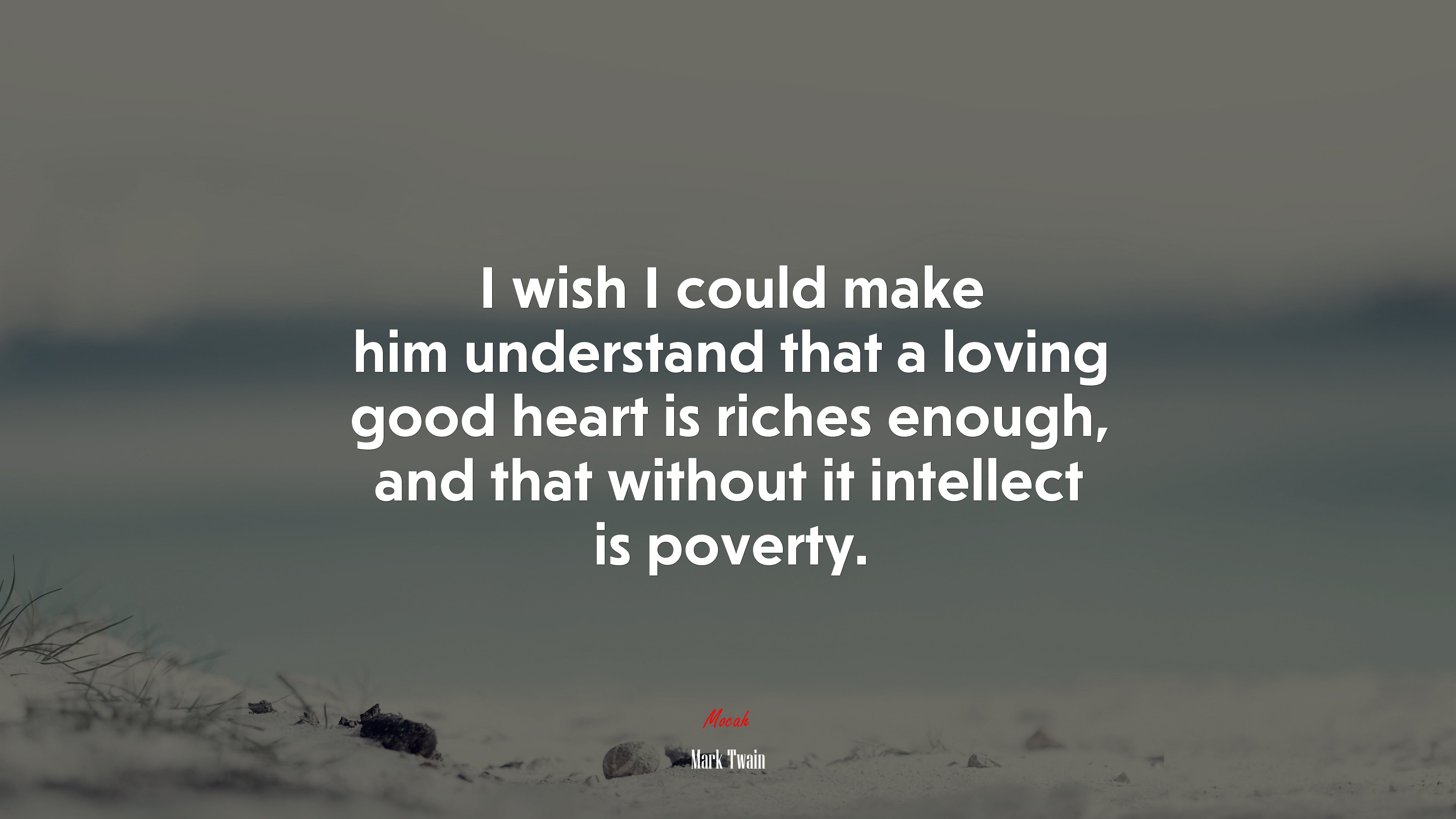 I wish I could make him understand that a loving good heart is riches enough, and that without it intellect is poverty. | Mark Twain quote HD Wallpaper