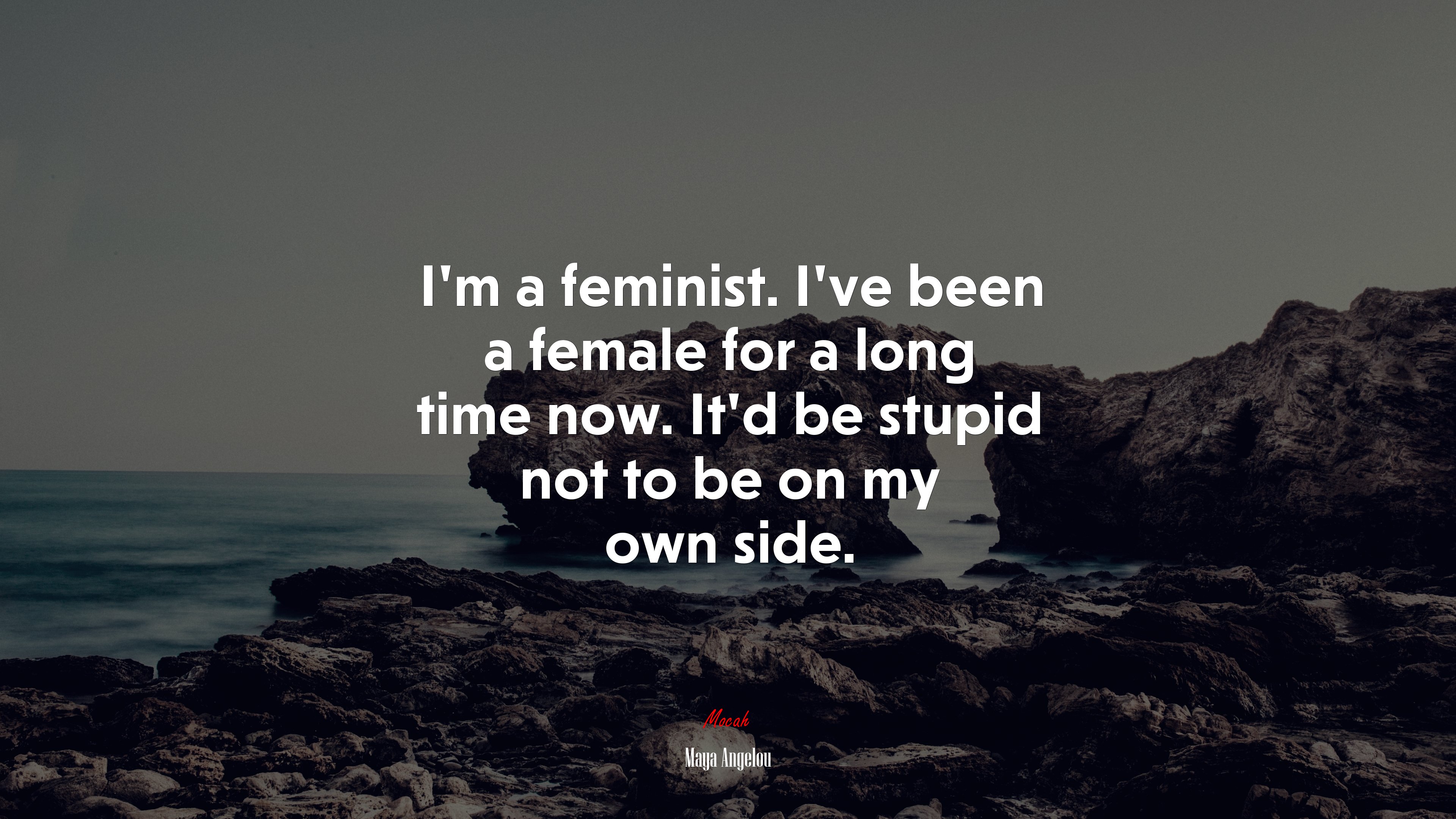 I’m a feminist. I’ve been a female for a long time now. It’d be stupid not to be on my own side. | Maya Angelou quote HD Wallpaper