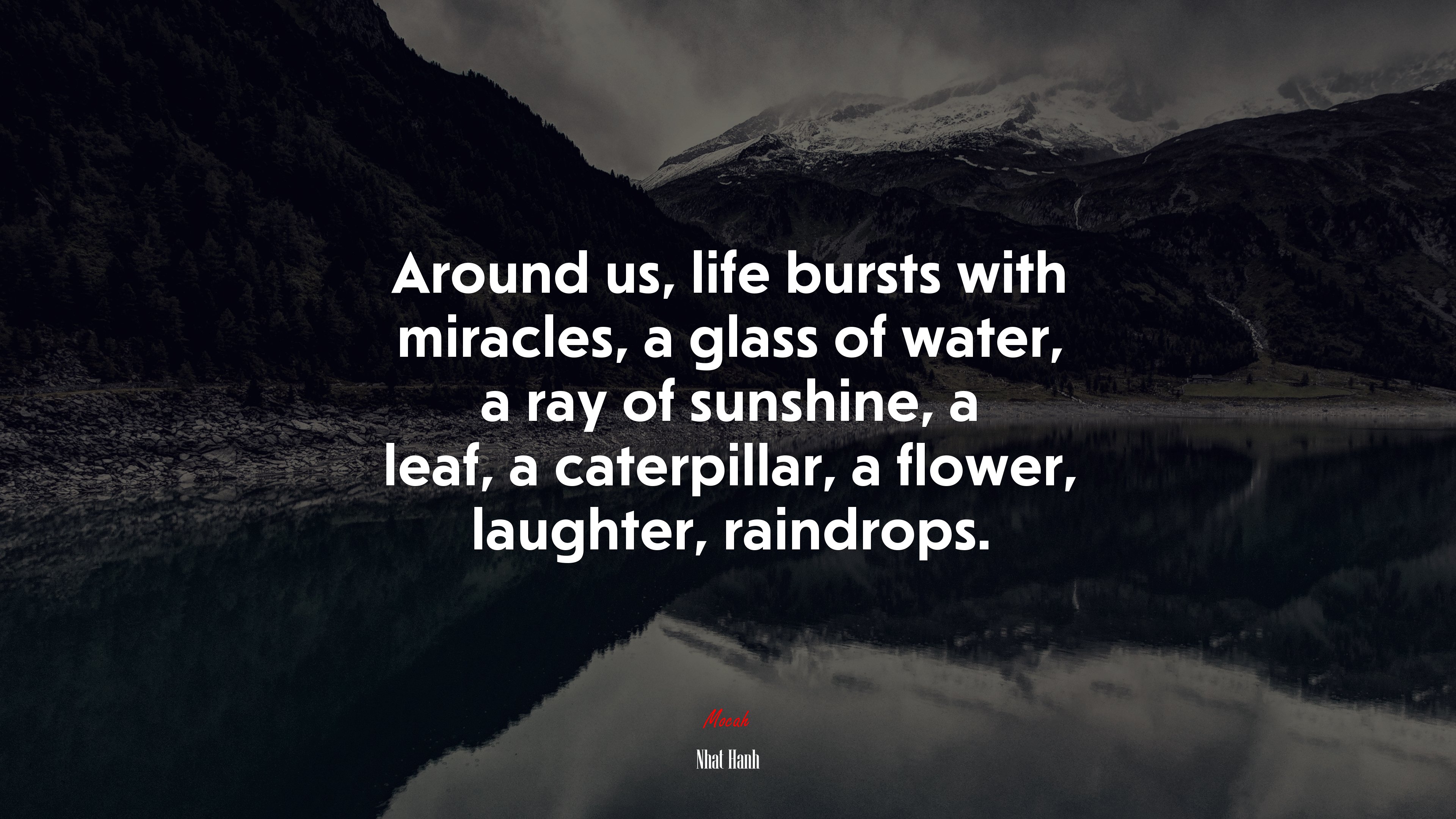 Around us, life bursts with miracles, a glass of water, a ray of sunshine, a leaf, a caterpillar, a flower, laughter, raindrops. | Nhat Hanh quote HD Wallpaper